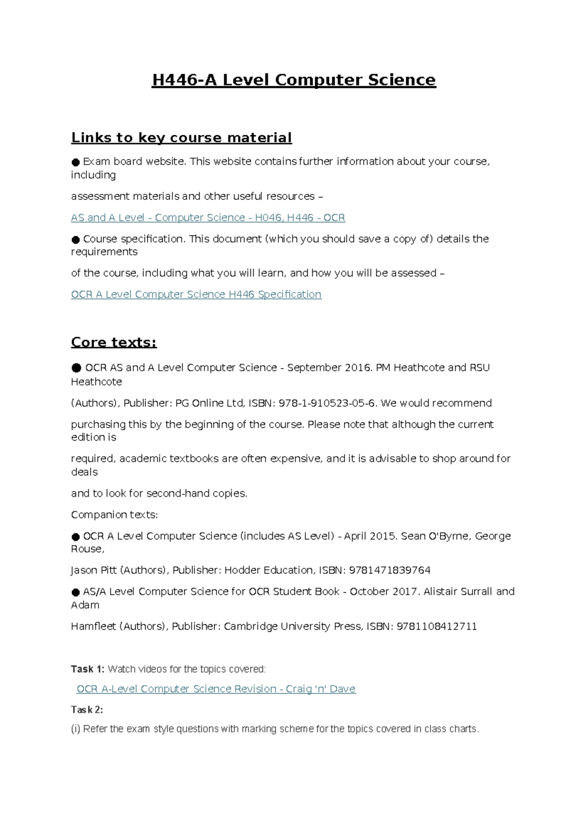 Computer Science A Level Revision Pack H046, H446 Resources - Studocu
