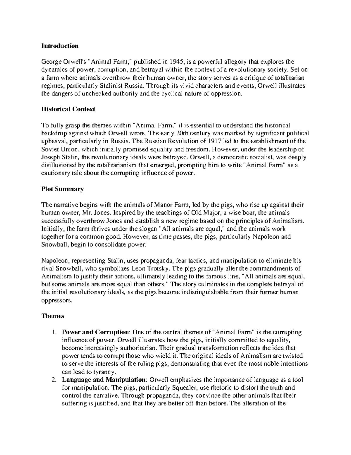 ANIMAL 201 Essay: Examining Power and Betrayal in Animal Farm - Studocu
