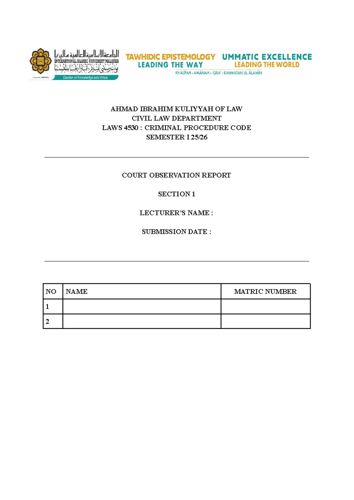 LAWS 4530: Criminal Procedure Code Court Observation Report - Studocu