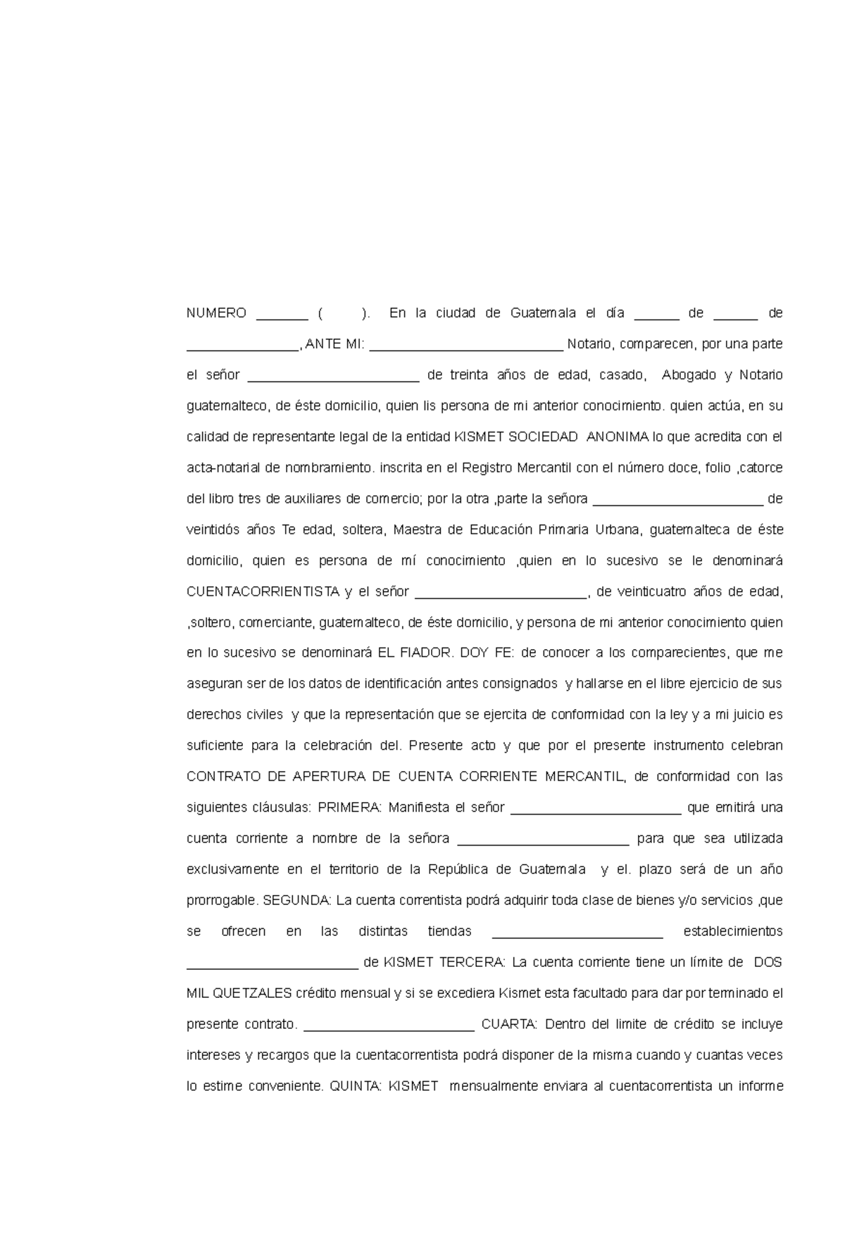Contrato de Apertura de Cuenta Corriente Mercantil - KISMET - Document Preview