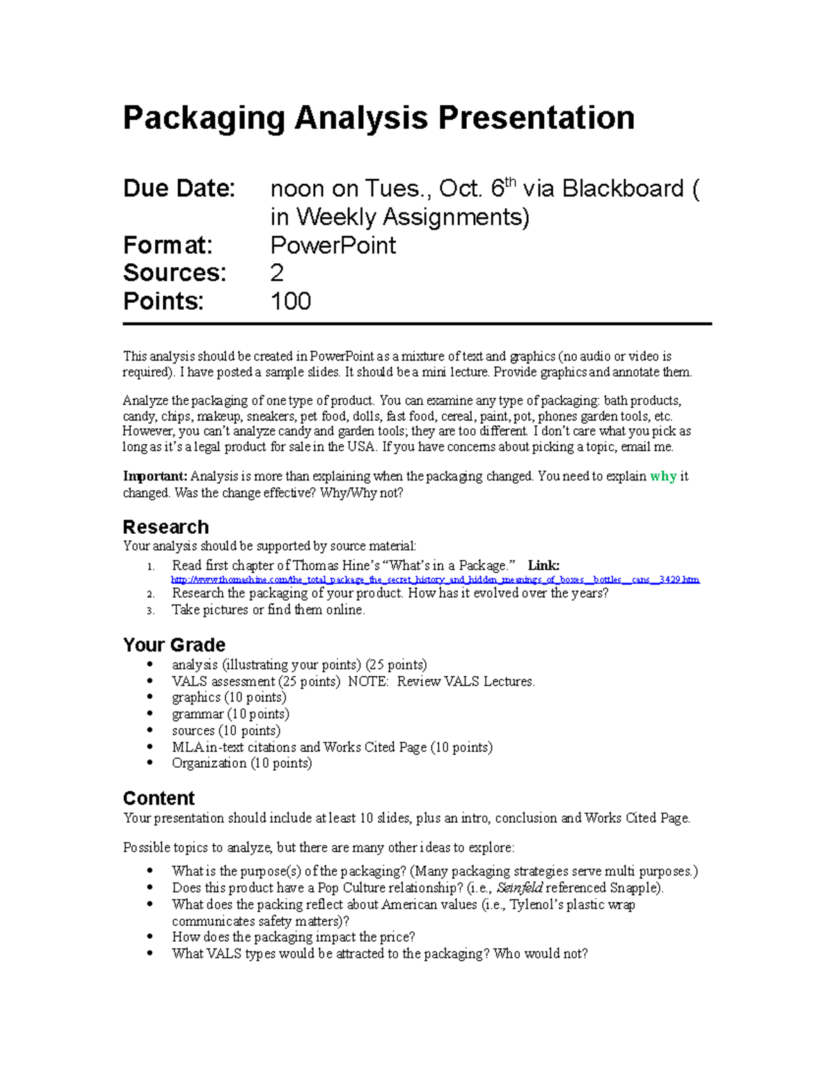 Pop Culture 200: Packaging Analysis Presentation Assignment Guide - Studocu