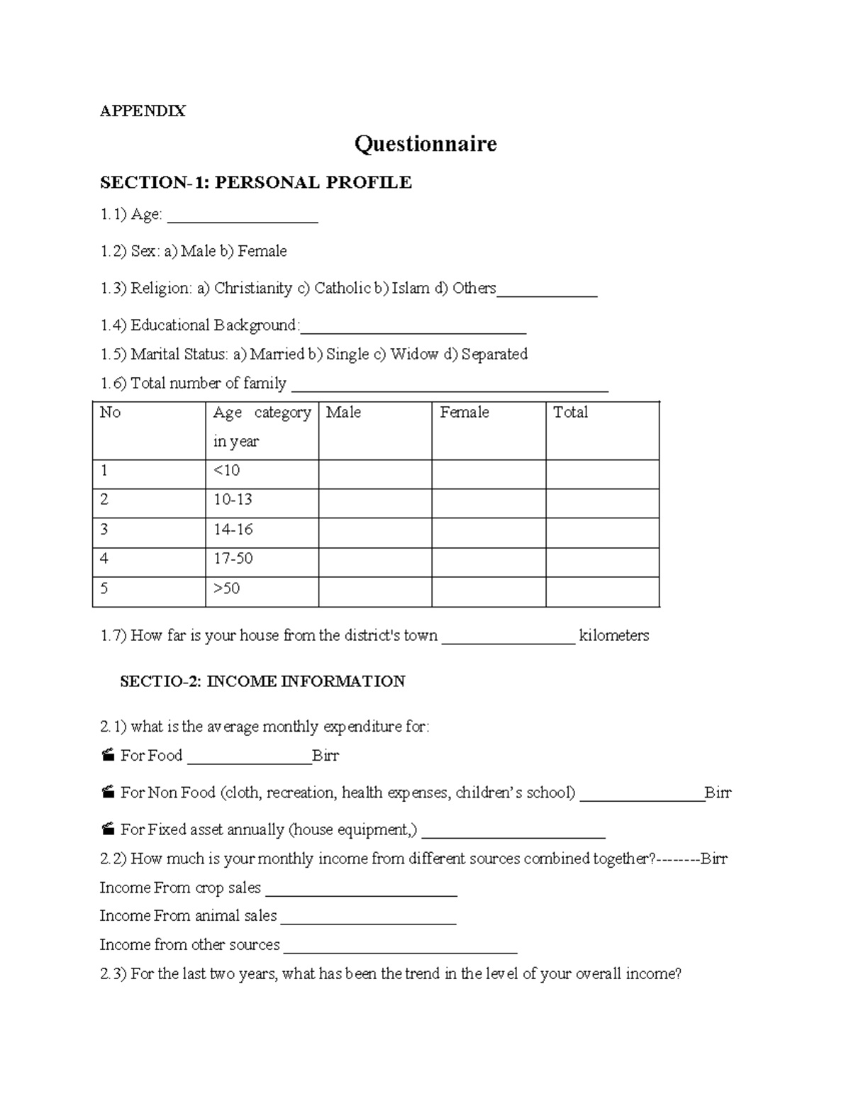 Mohamed Appendex - essay - APPENDIX Questionnaire SECTION-1: PERSONAL ...