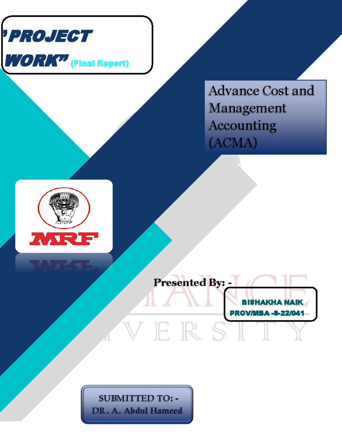 ACMA Final Report on Project Work: MRF Financial Analysis - Studocu