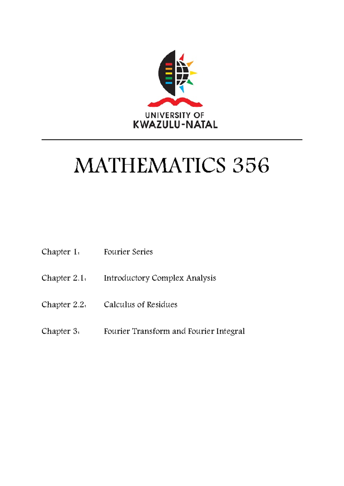 MATH 356 Lecture Notes: Fourier Series & Complex Analysis Concepts ...