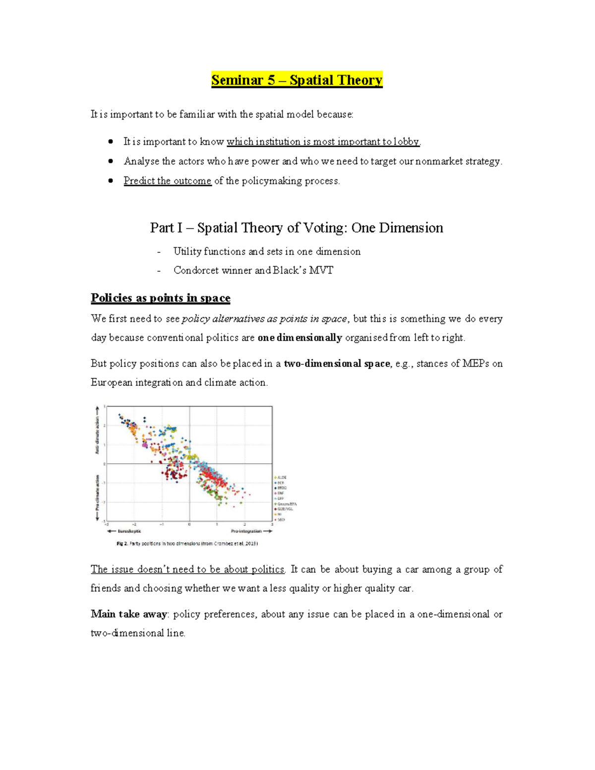 MEBP Lecture 5 - Seminar Notes on Spatial Theory of Voting - Studeersnel