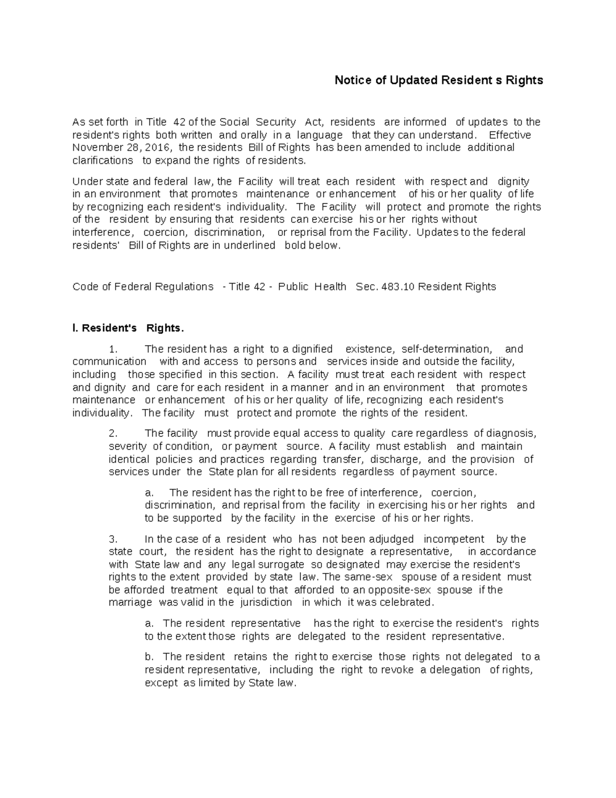 Final Exam Review: Resident Rights and Facility Regulations (Course ...