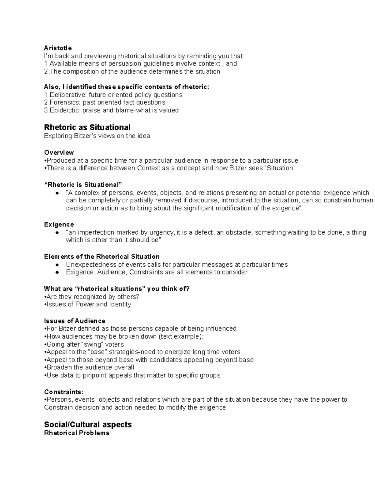 Ch. 9 Final Exam Notes on Situational Rhetoric and Exigence - Studocu