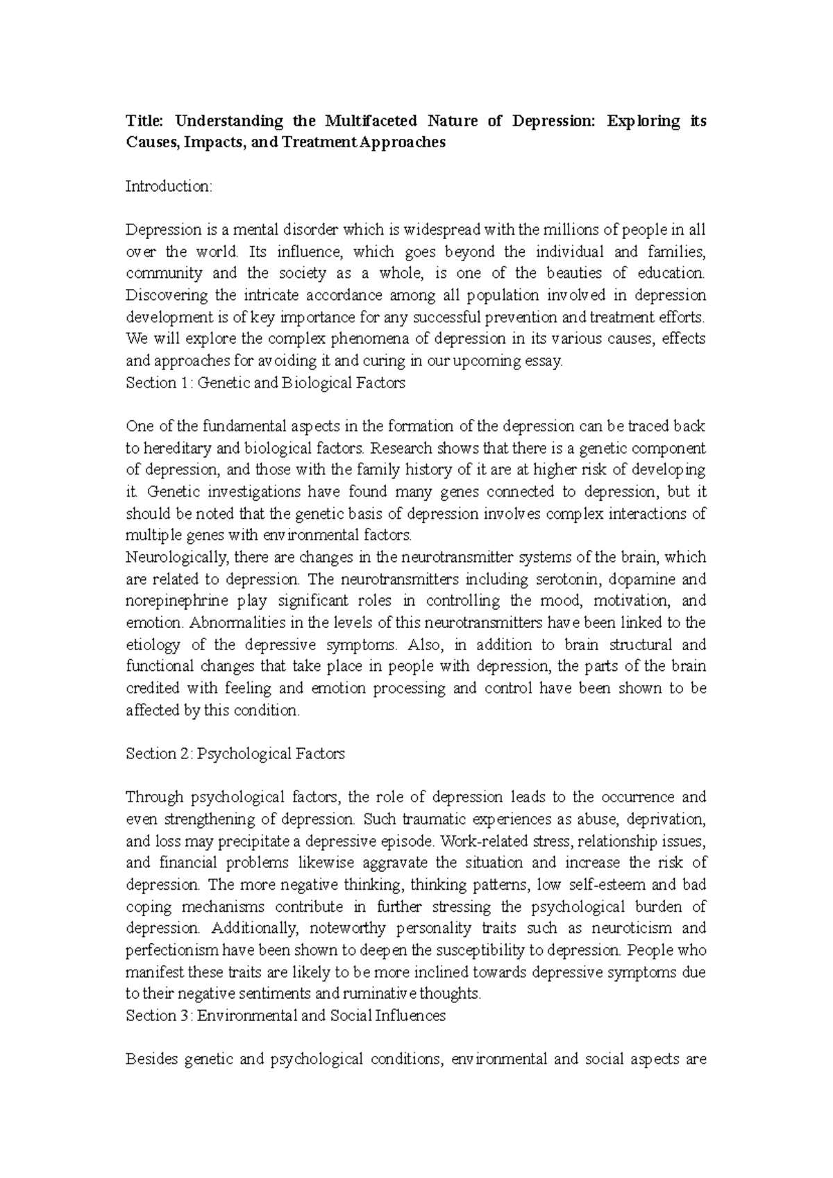 Title: PSY 101: Understanding Depression - Causes, Effects, and ...