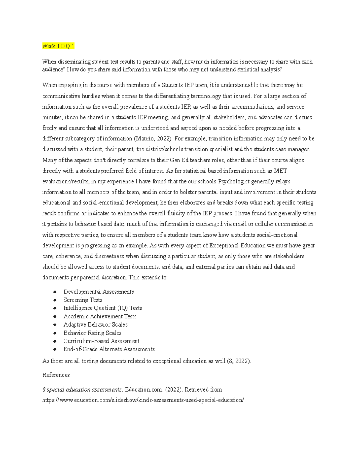 531 SPD Week 1 - Discourse on Test Results in Special Education - Studocu