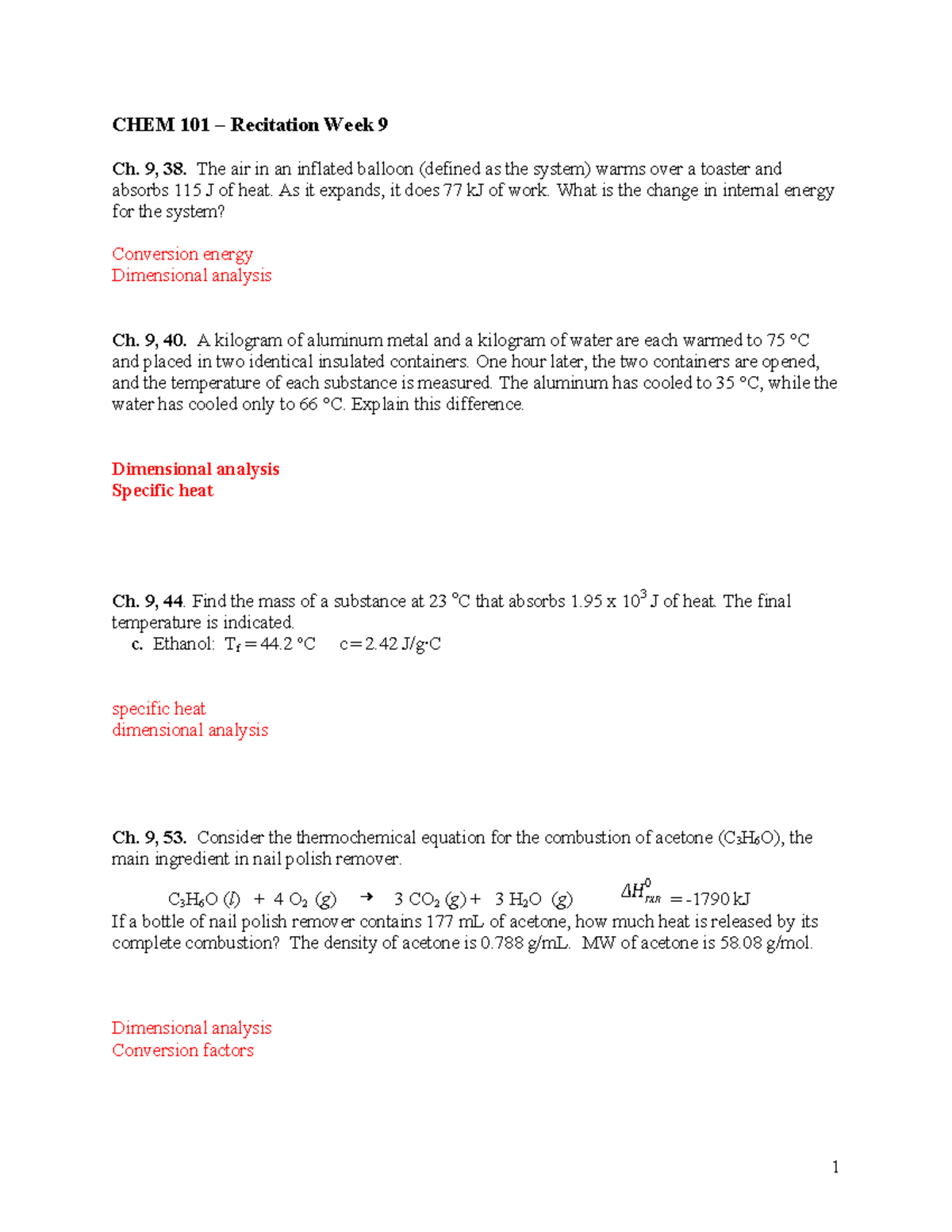 CHEM 101 Recitation Week 9: Thermodynamics and Heat Transfer - Studocu