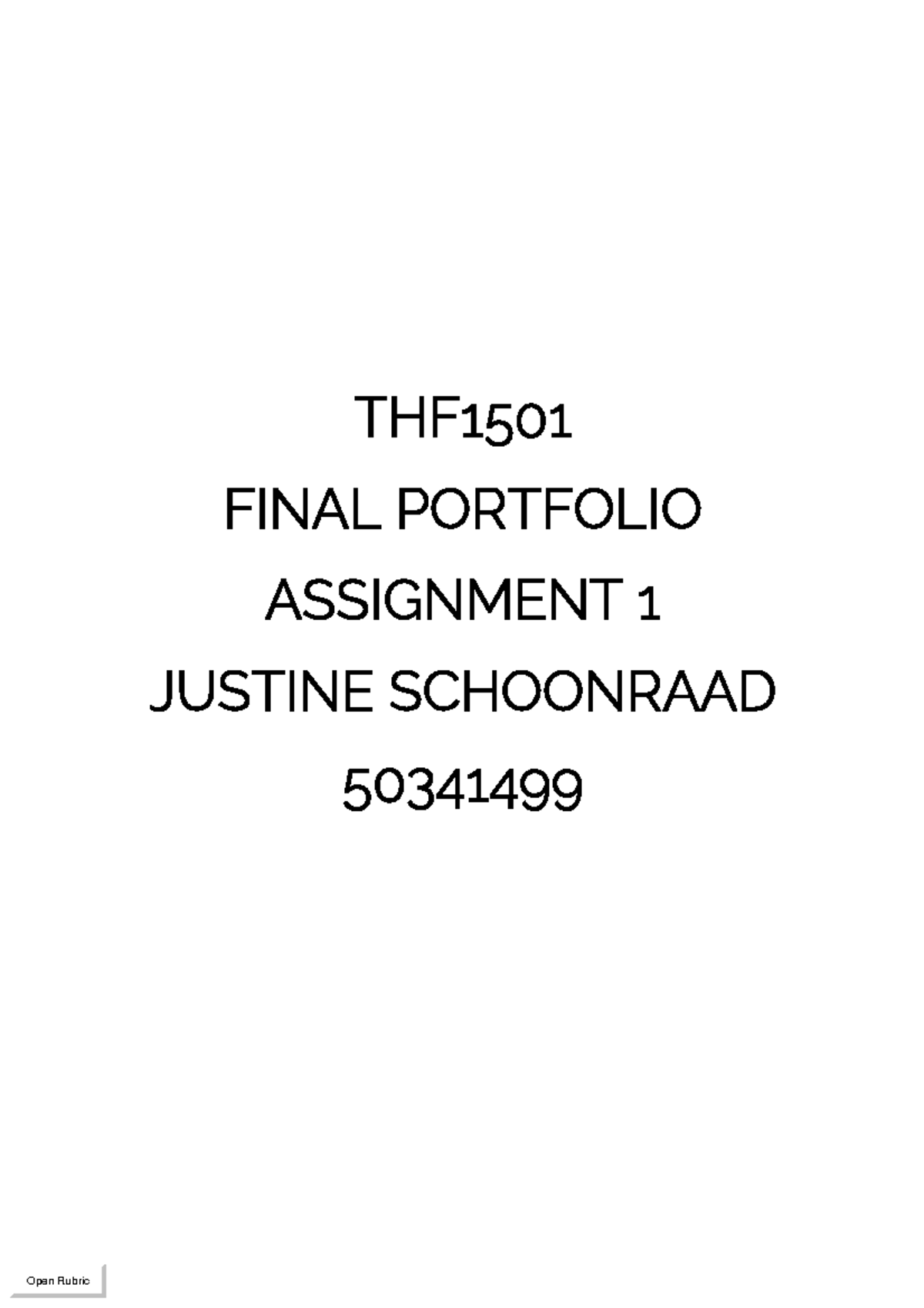 THF1501 Final Portfolio Assignment 1 Workbook by Justine Schoonraad ...