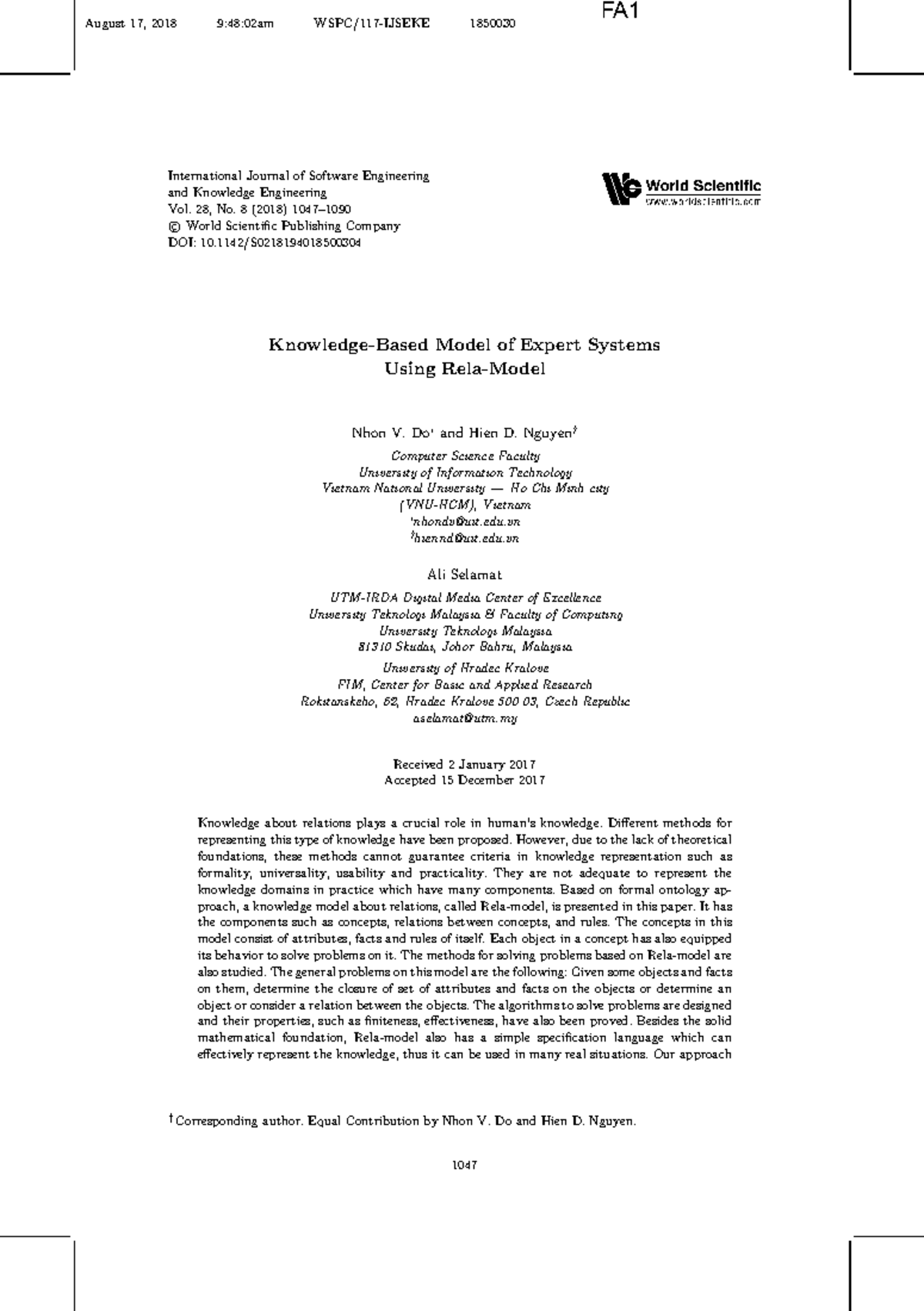 Model of Expert Systems Using Relational Knowledge in CS 1850030 FA1 ...