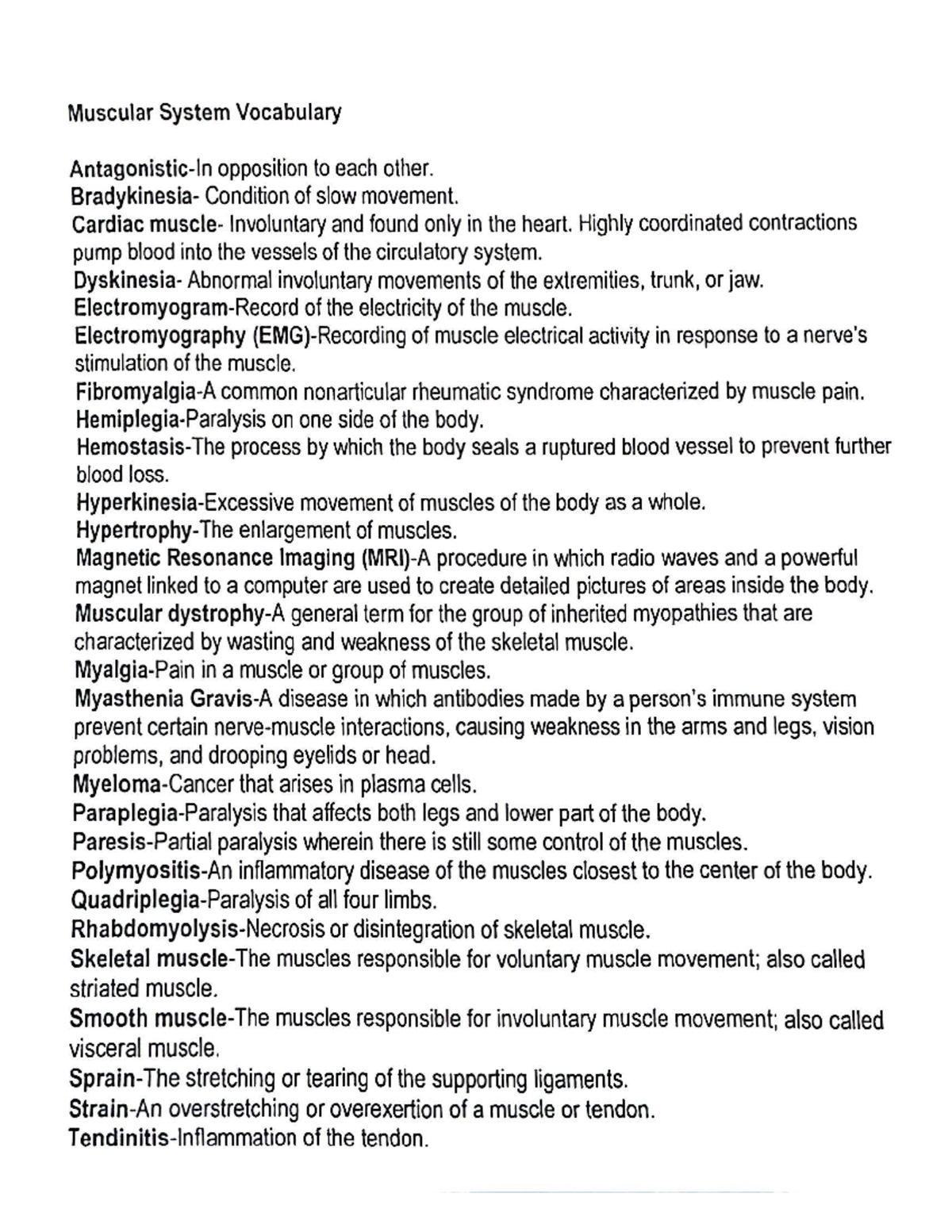 Vocabularies and Terms - Muscular System Vocabulary opposition to each ...
