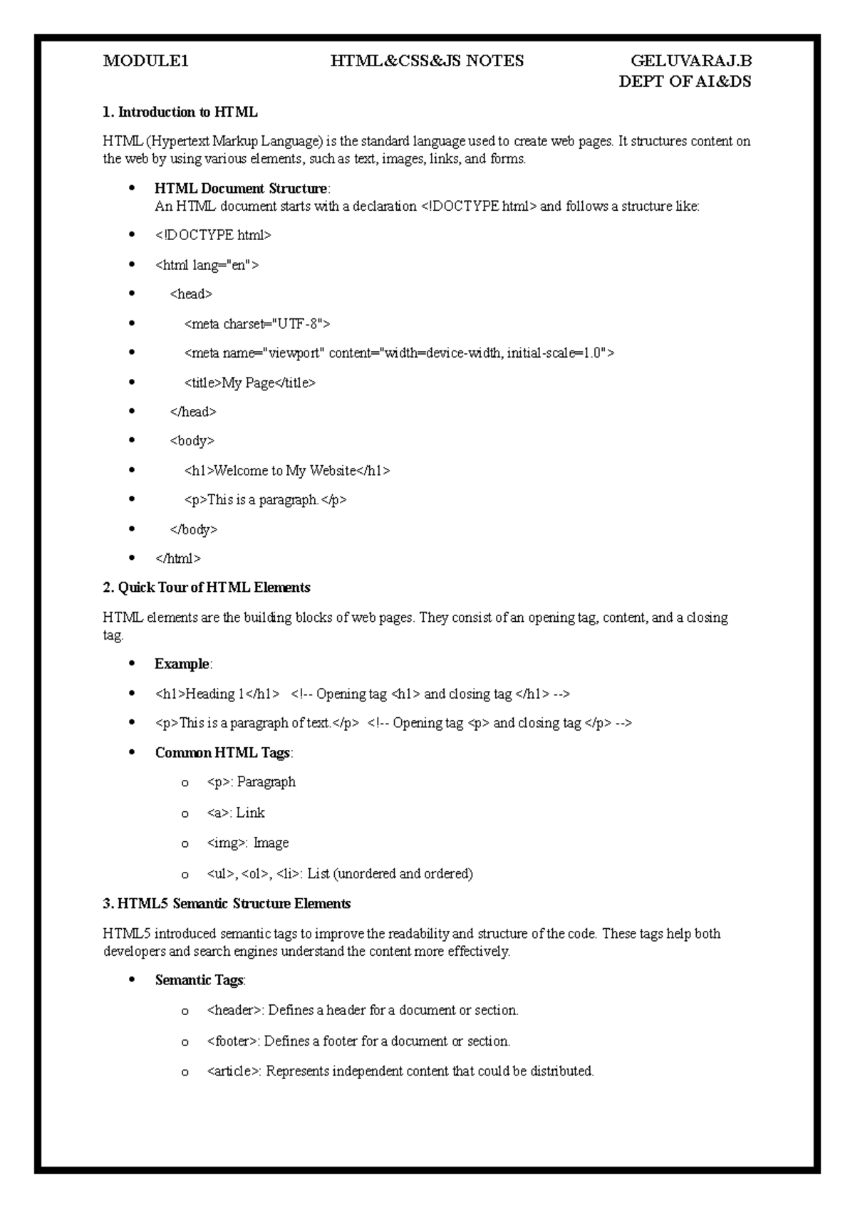 Module 1 Notes: Introduction to HTML, CSS, and JavaScript - GELUVARAJ.B ...