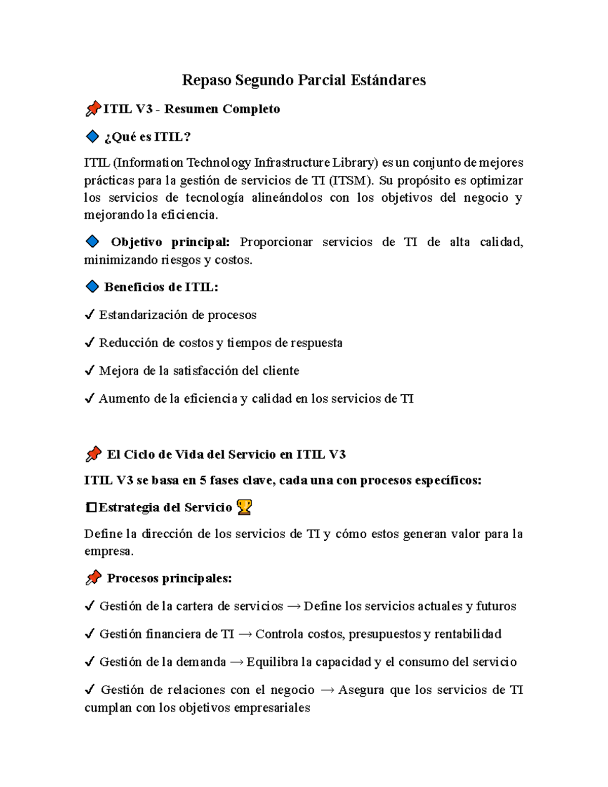 Repaso Segundo Parcial ITIL V3 y Certificación ISO: Resumen Completo ...
