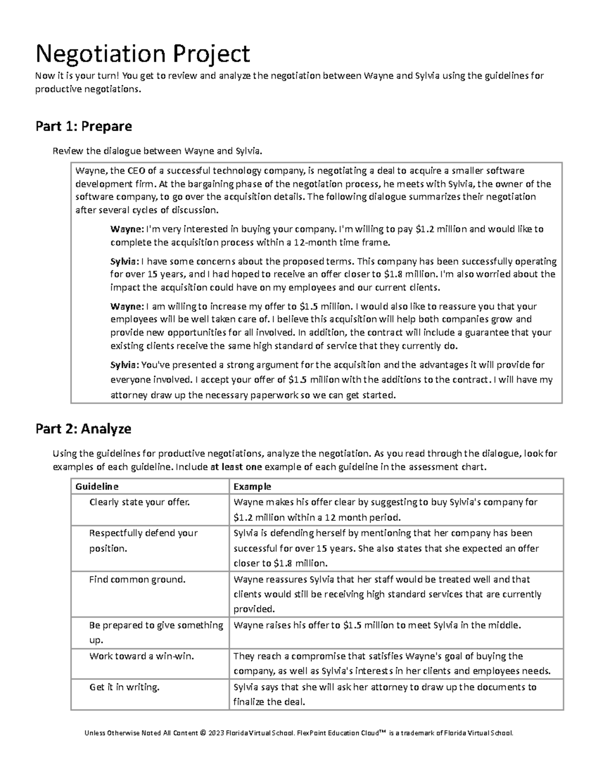Negotiation Project Analysis for Principles of Entrepreneurship 06.04 ...