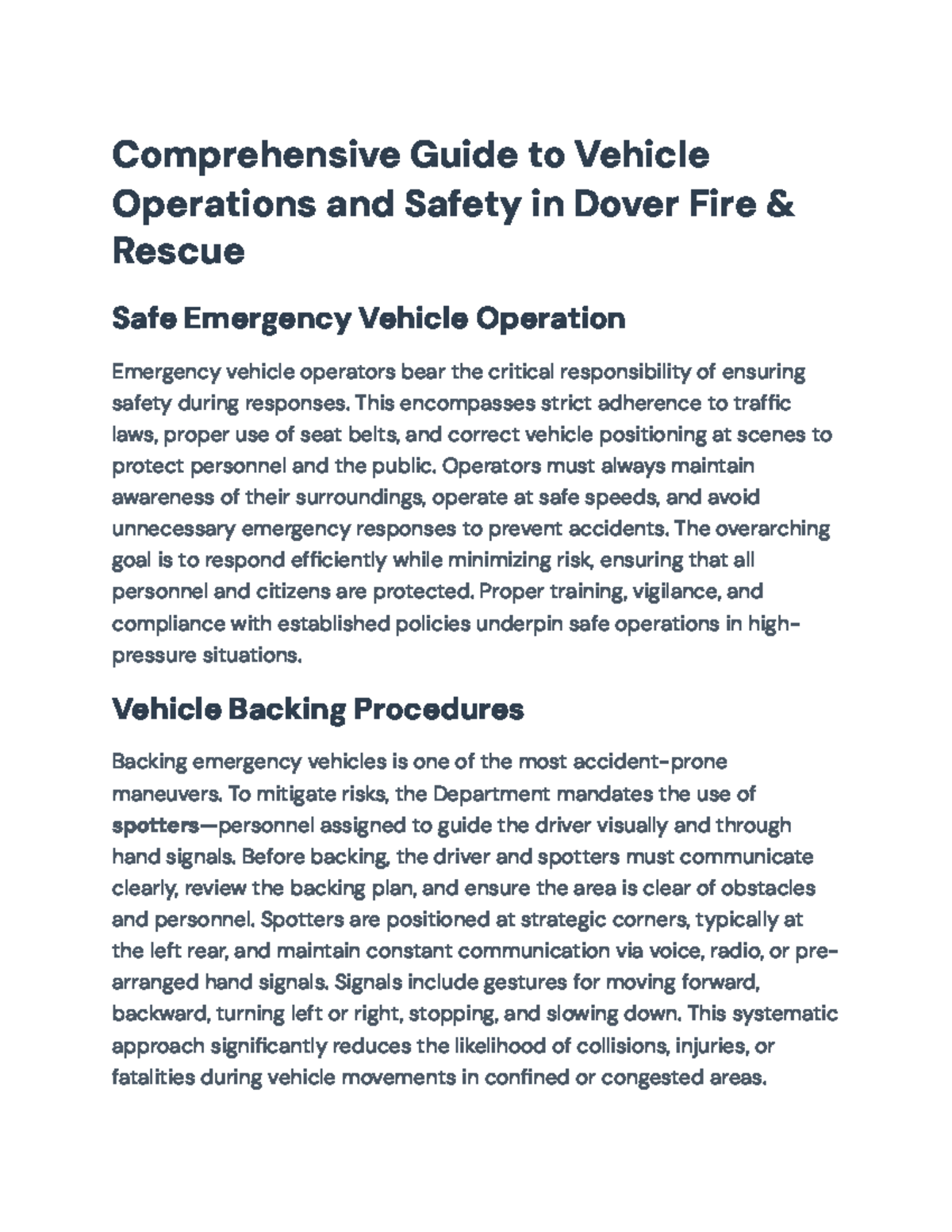 Comprehensive Guide to Vehicle Operations & Safety for Dover Fire ...