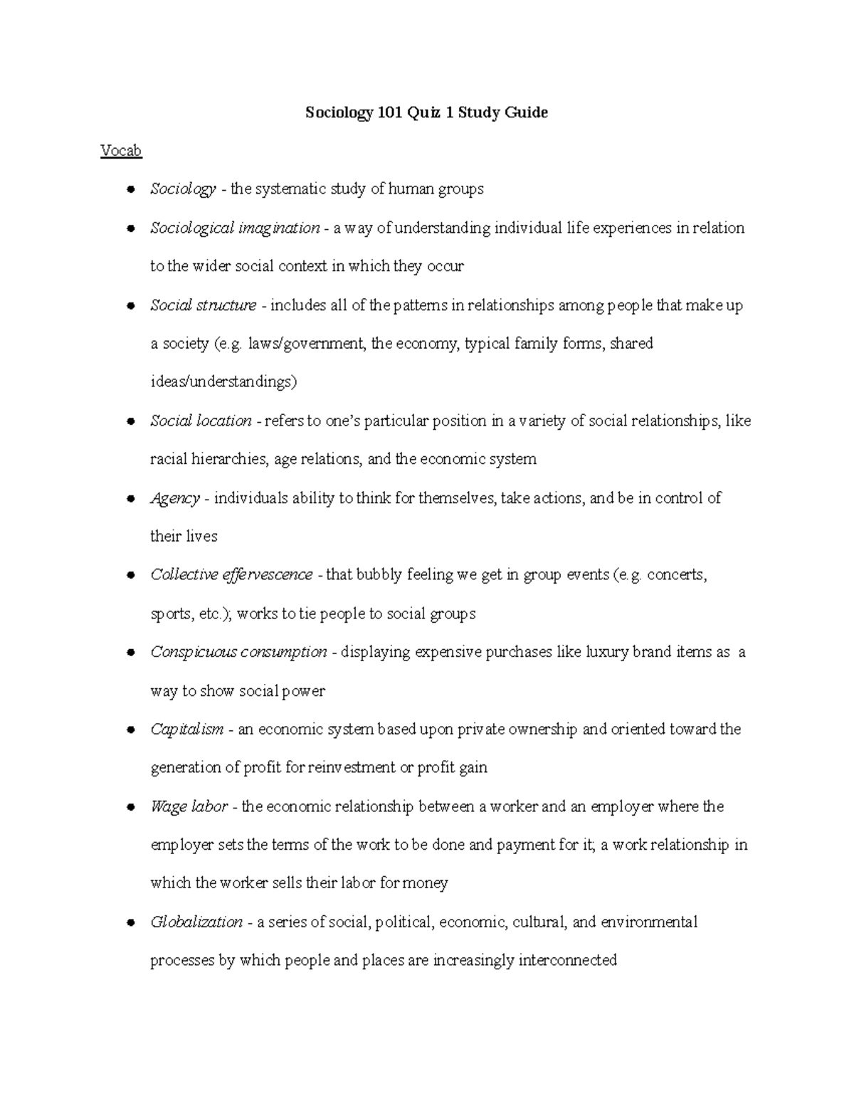 Sociology 101 Final Exam Study Guide: Key Theories & Concepts - Studocu