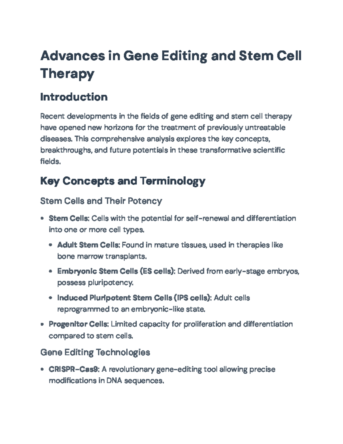 Advances in Gene Editing & Stem Cell Therapy: Key Concepts ...