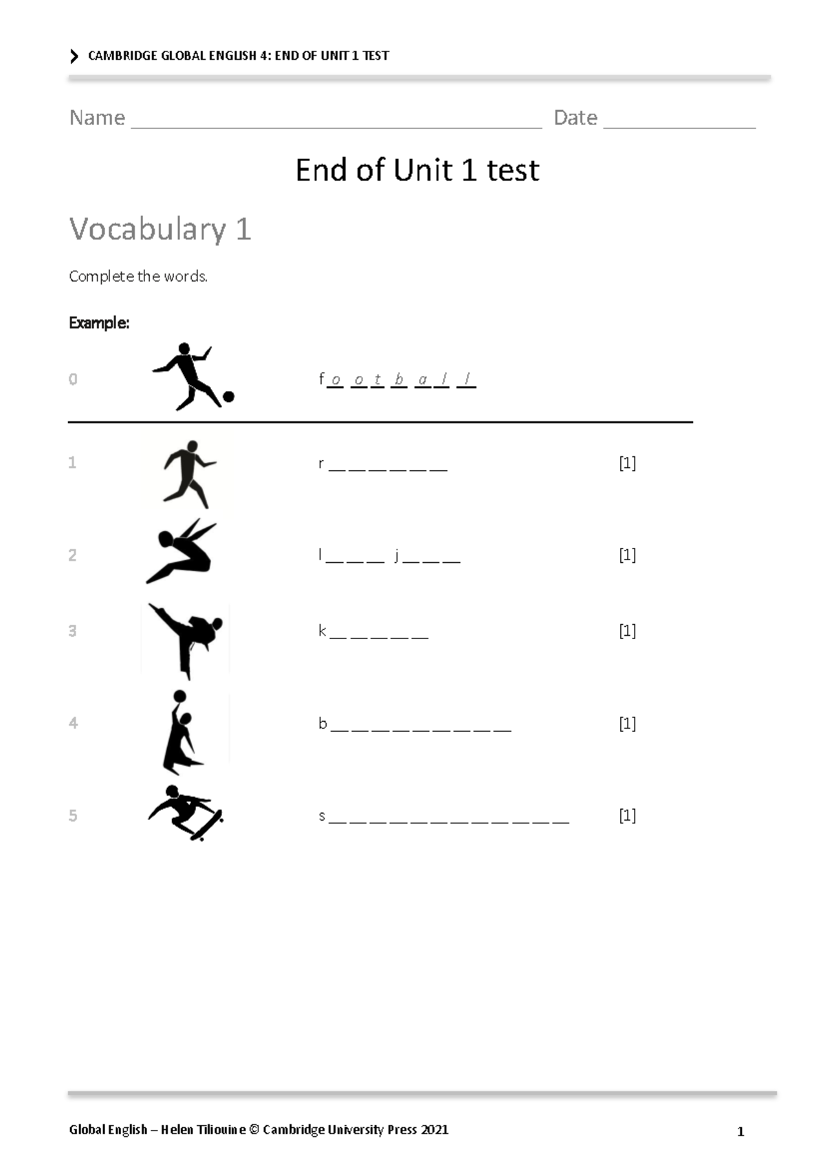 CAMBRIDGE GLOBAL ENGLISH 4: END OF UNIT 1 TEST Practice - Studocu