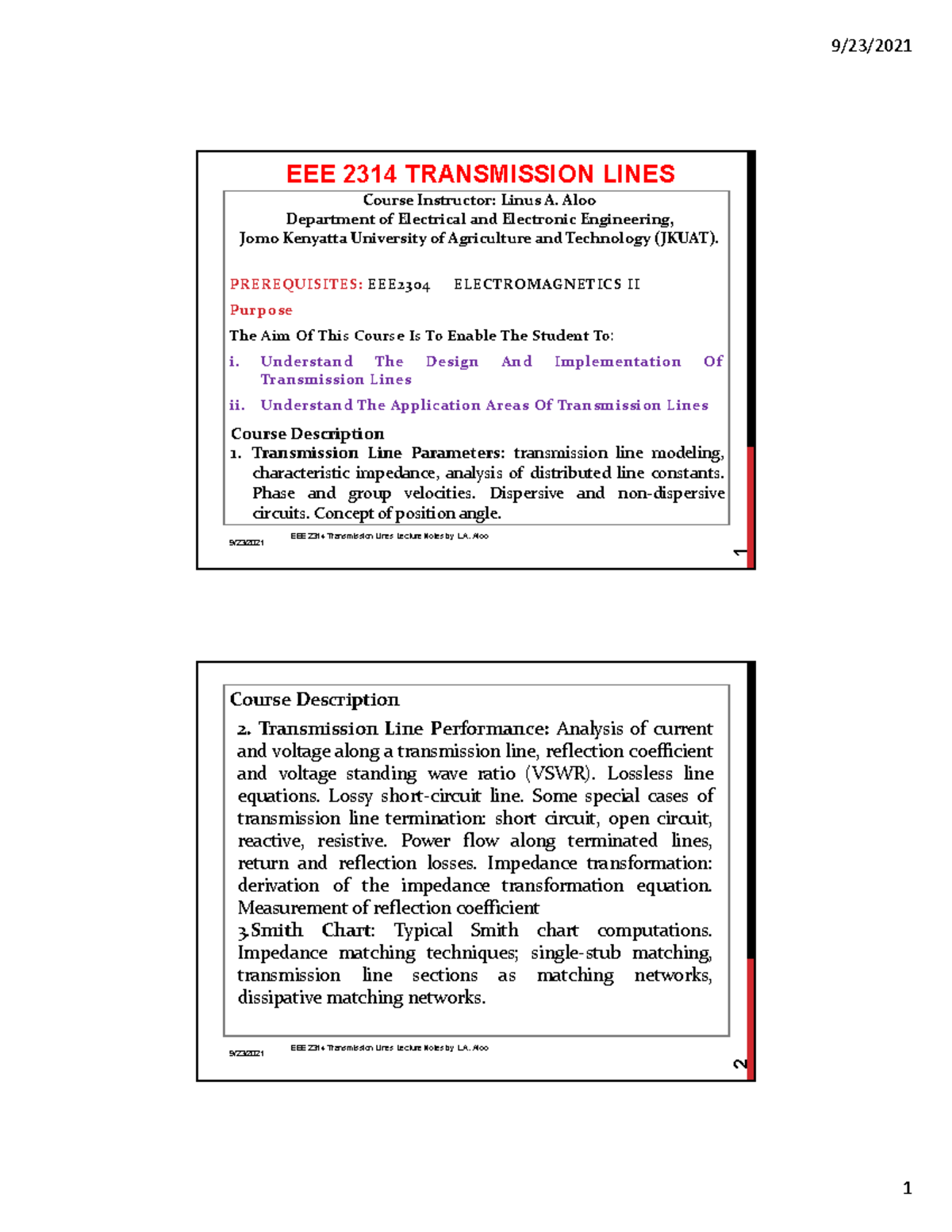 2314 Transmission Lines Lecture Notes: Introduction and Basics - Studocu