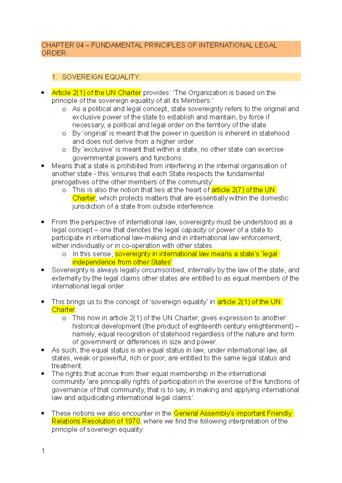 Ch 4 - Fundamental Principles of International Legal Order - Studocu