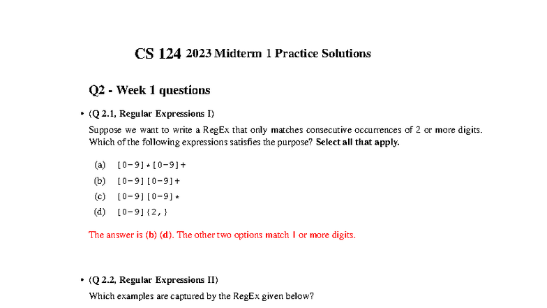 CS 124 Midterm 1 Practice Solutions - Autumn 2021 - Studocu