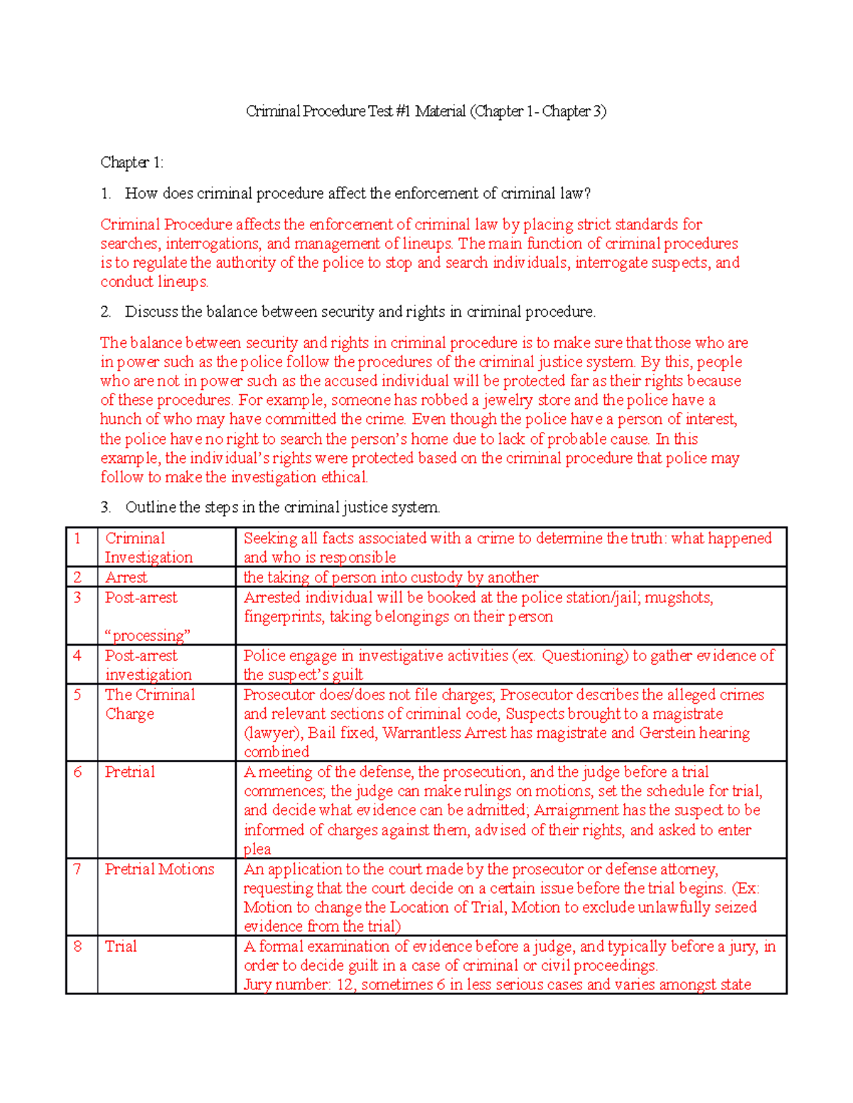 Criminal Procedure 1: Test 1 Study Material (Chapters 1-3) - Studocu