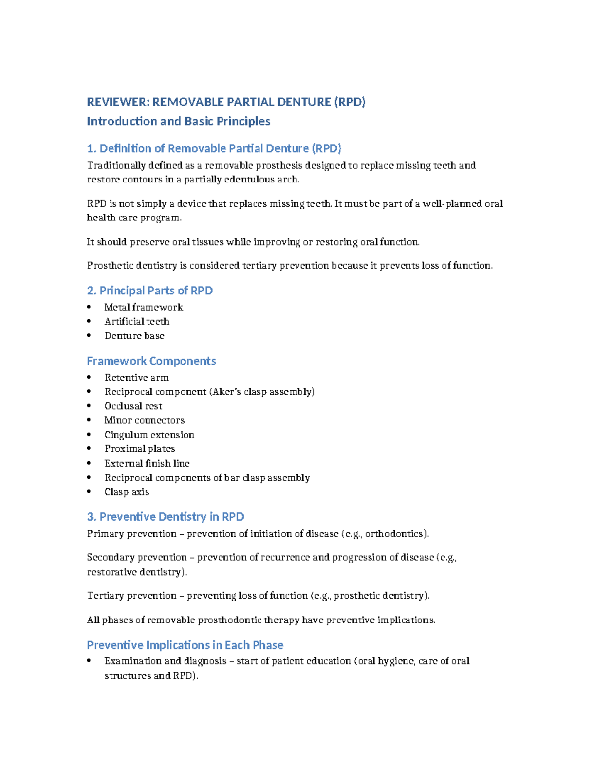 RPD Reviewer: Introduction & Basic Principles of Removable Partial ...