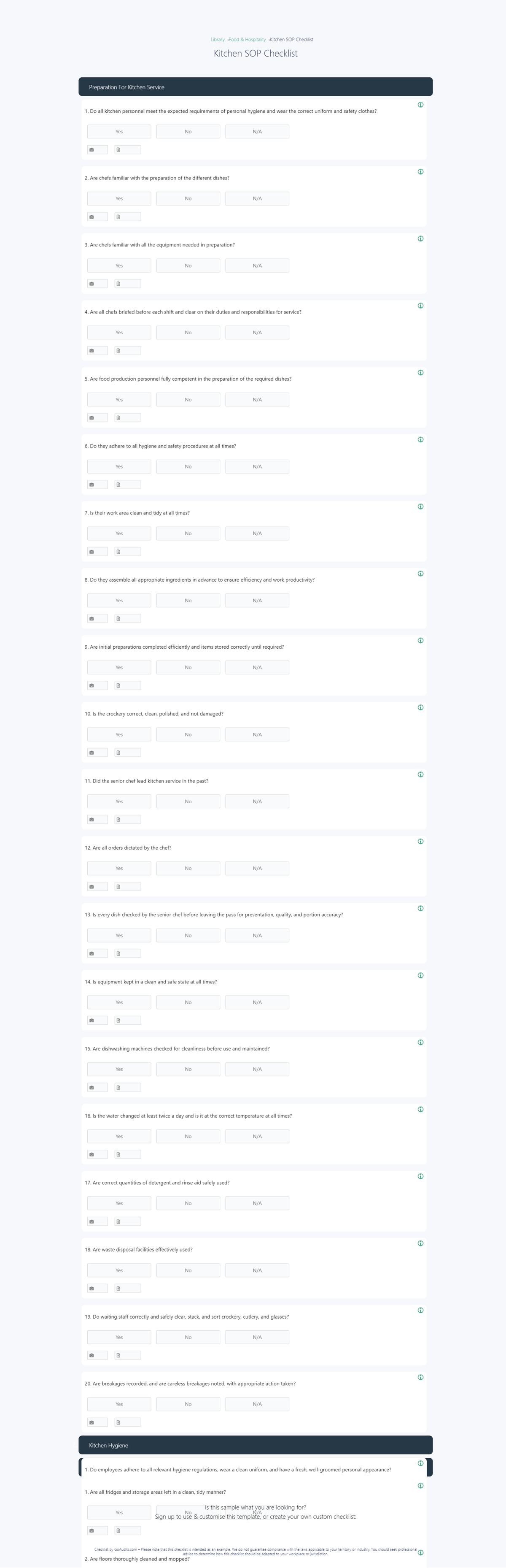 Go Audits - Kitchen SOP Checklist (sample) - Library Hospitality ...