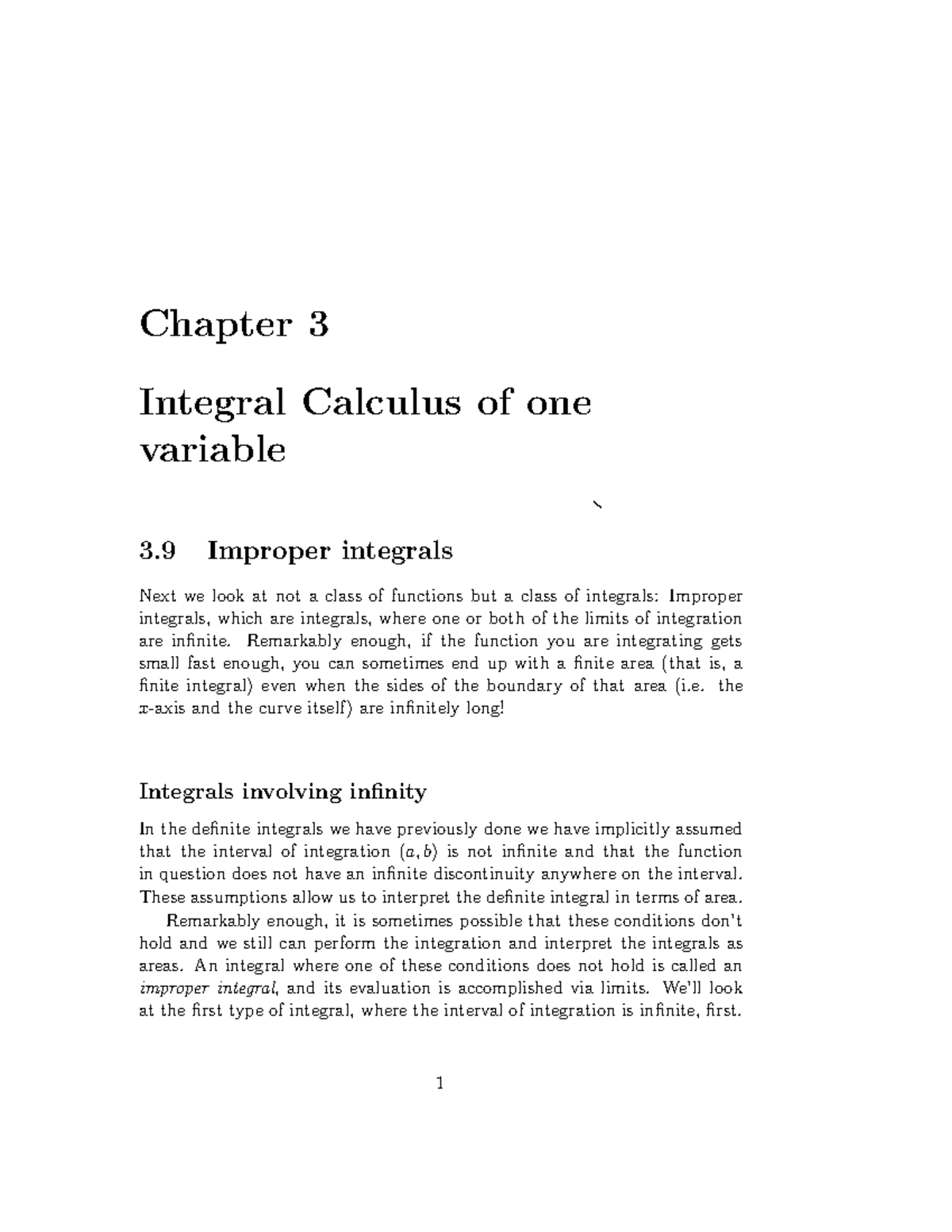 MA 122 Chapter 3: Improper Integrals in Integral Calculus - Studocu