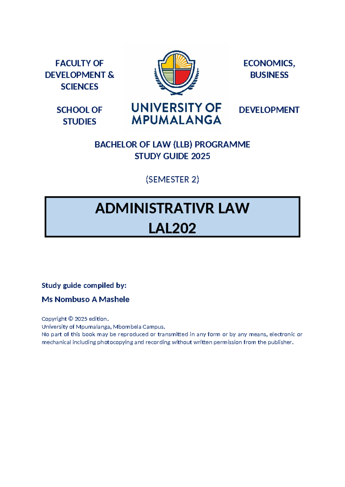 Administrative Law Study Guide - LAL202 Overview 2025 - Studocu