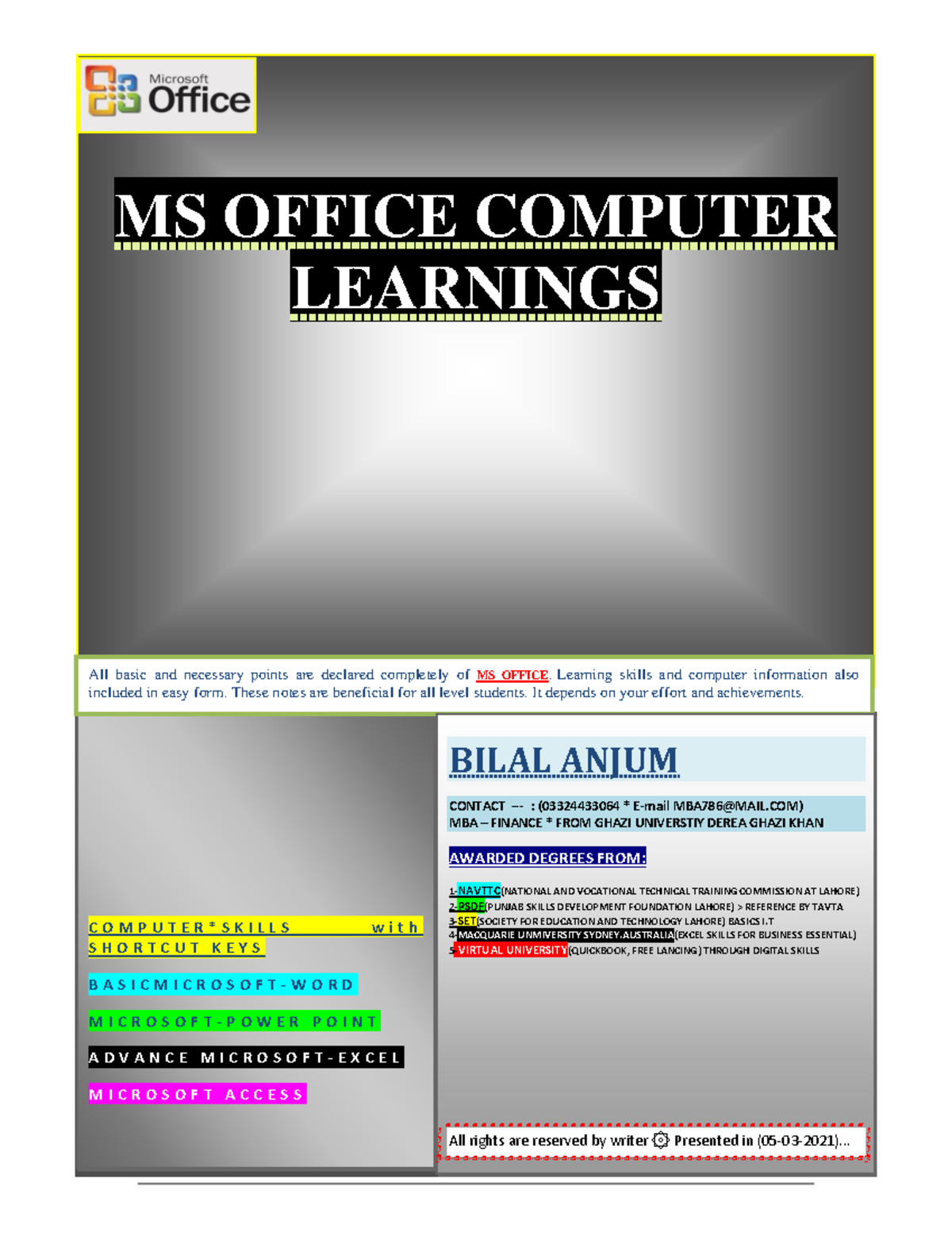 1- Course outlines of MS Office-converted - MS OFFICE COMPUTER ...