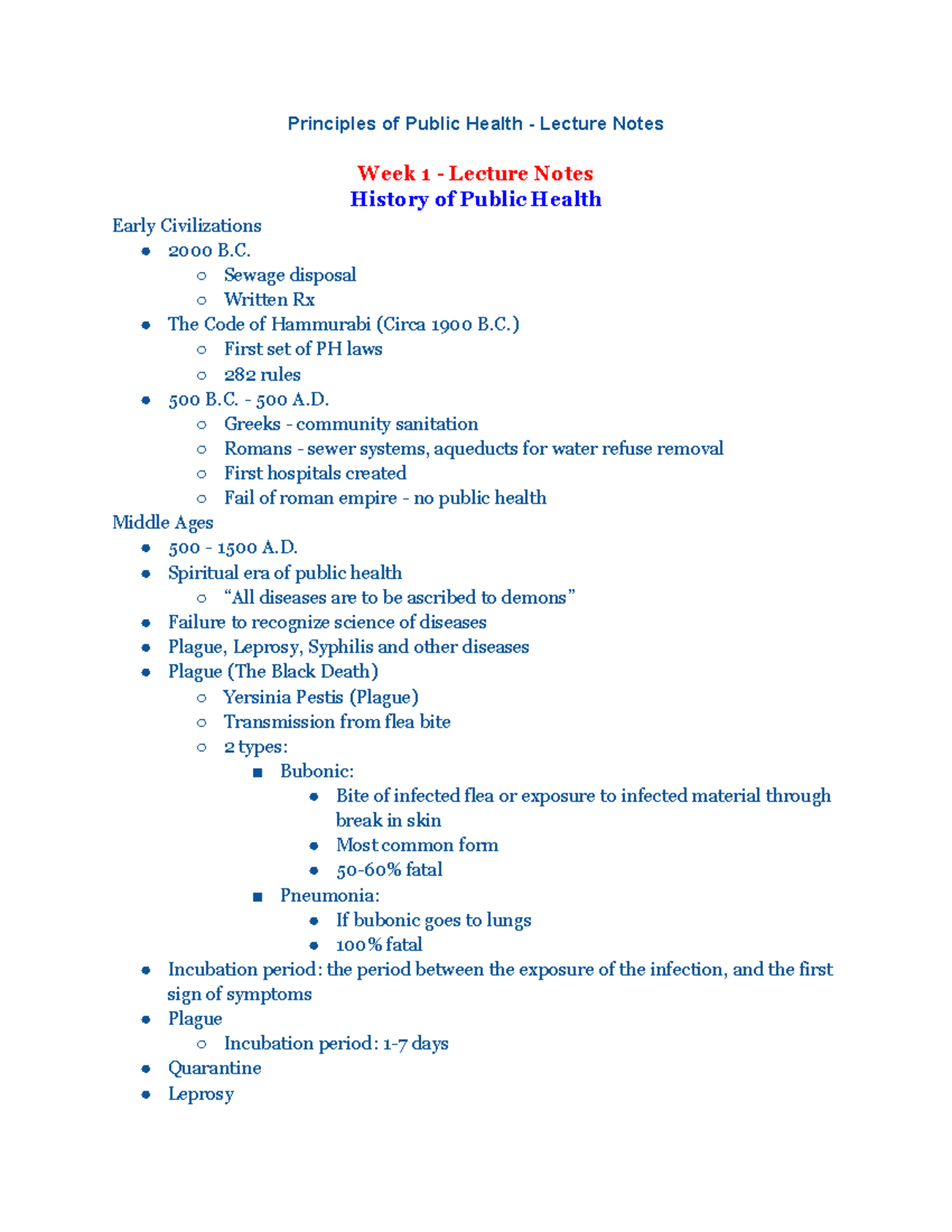Public Health Principles - Lecture Notes 1-5 Overview - Studocu