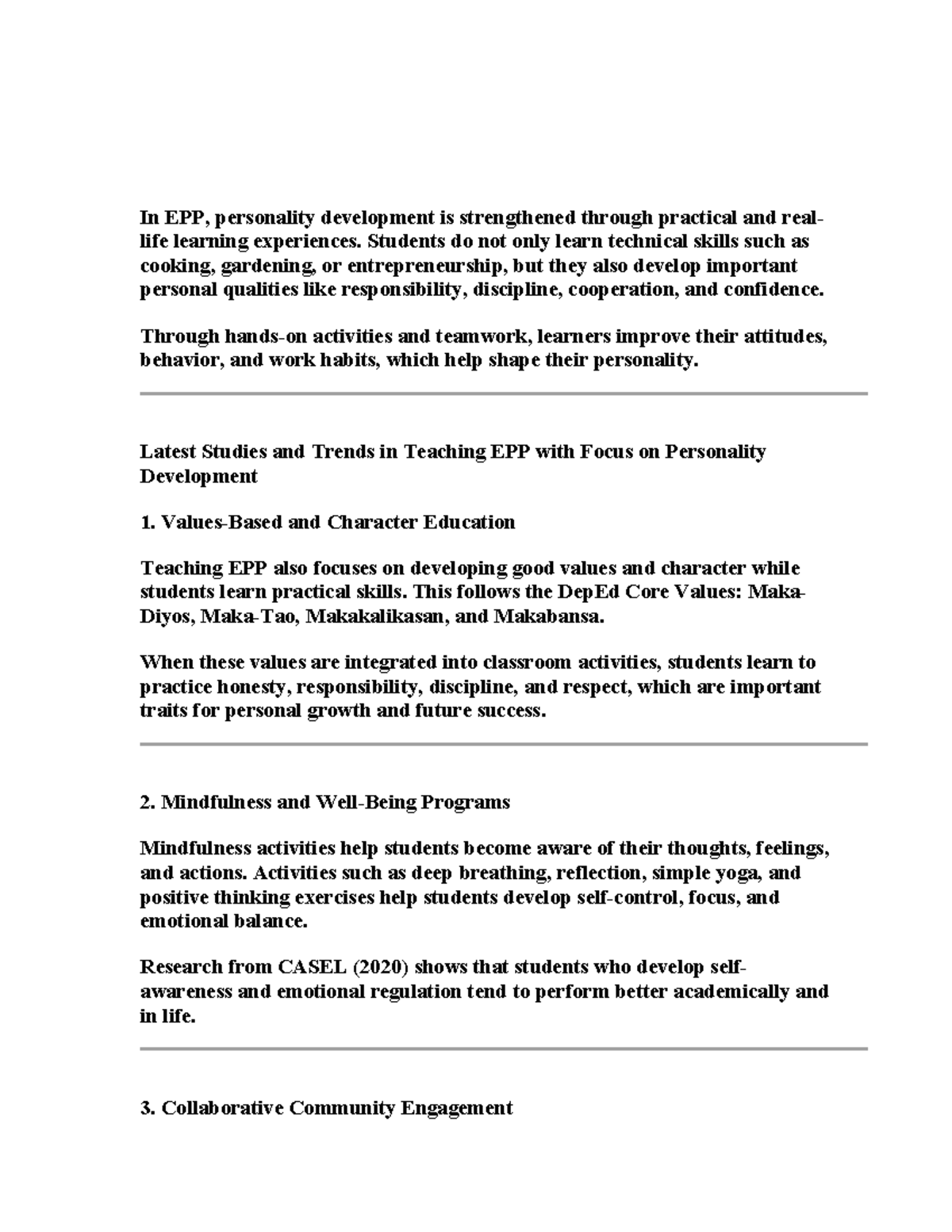 EPP 101: Enhancing Personality Development through Practical Learning ...