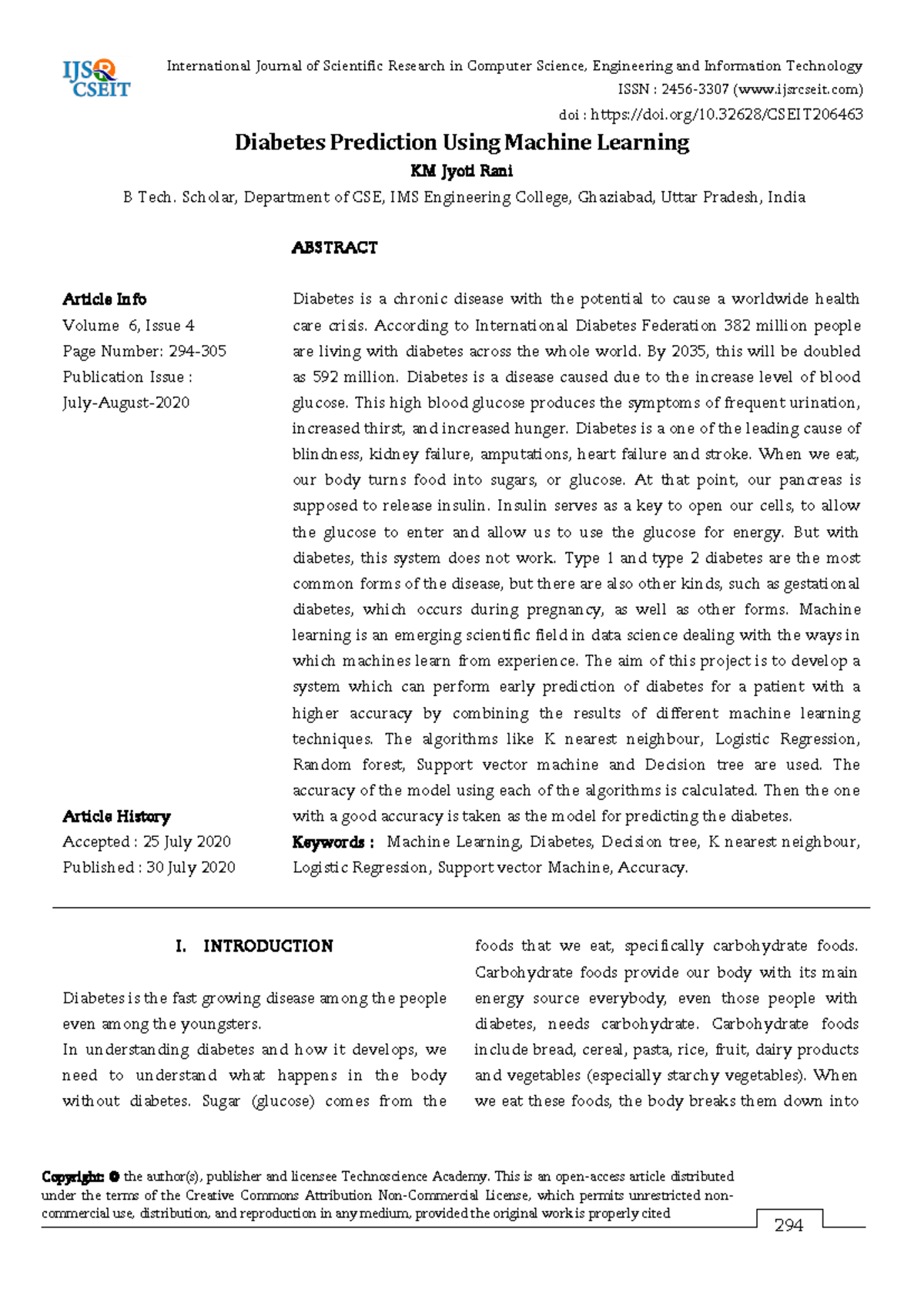Diabetes Prediction Using Machine Learning - Copyright: © the author(s ...