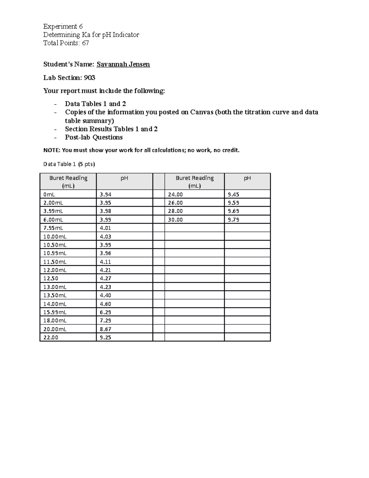 CHEM 110 L - Experiment 6 Determining Ka for p H Indicator ...