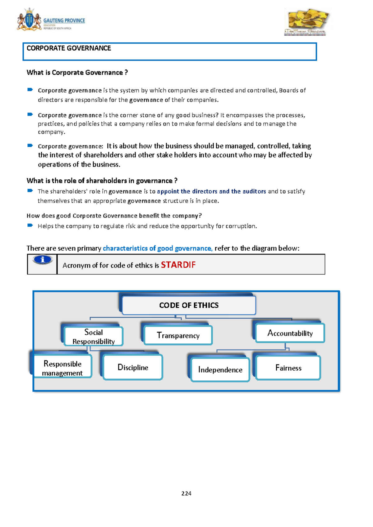 Corporate Governance Overview and Key Principles (Course Code: CG101 ...