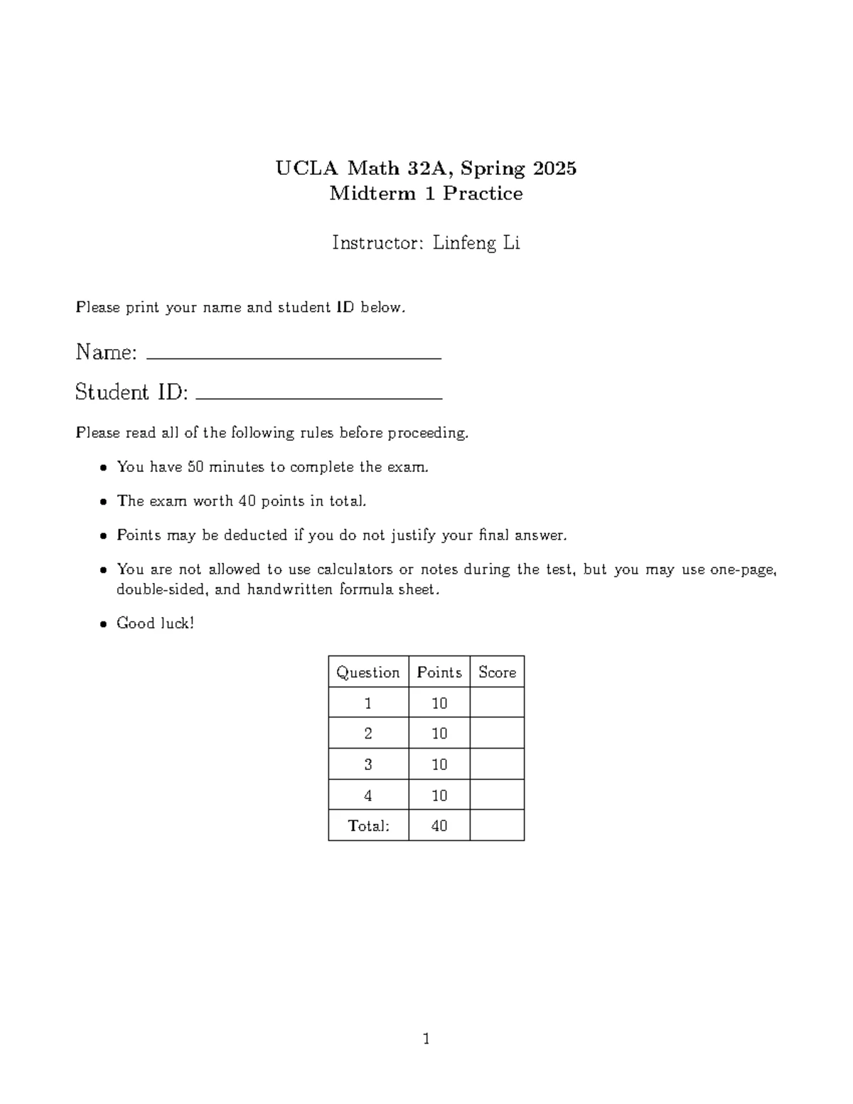 UCLA Math 32A Spring 2025 Midterm 2 Practice Exam Guide - Studocu