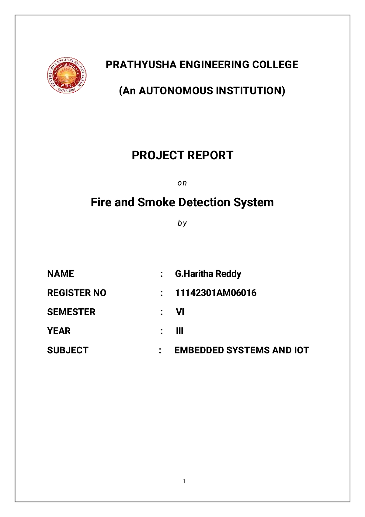 CS23602 - Project Report on Fire and Smoke Detection System - Studocu