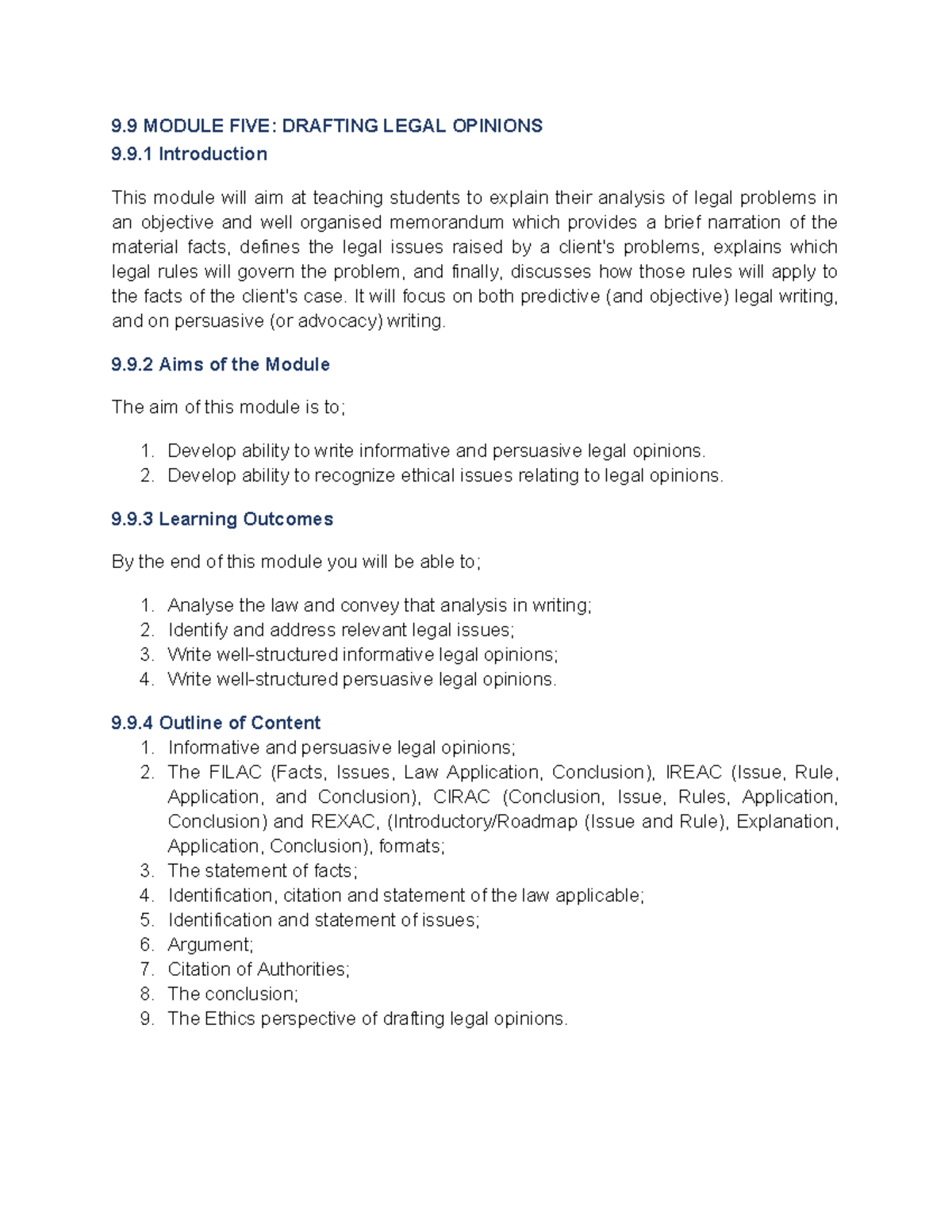 Legal Writing & Drafting Notes - Module 5: Legal Opinions - Studocu