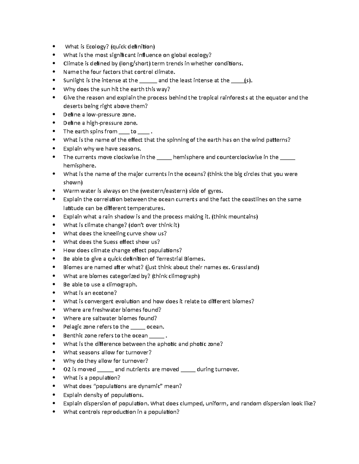 Ecology Study Guide: Key Concepts for Exam 3 Review - Studocu