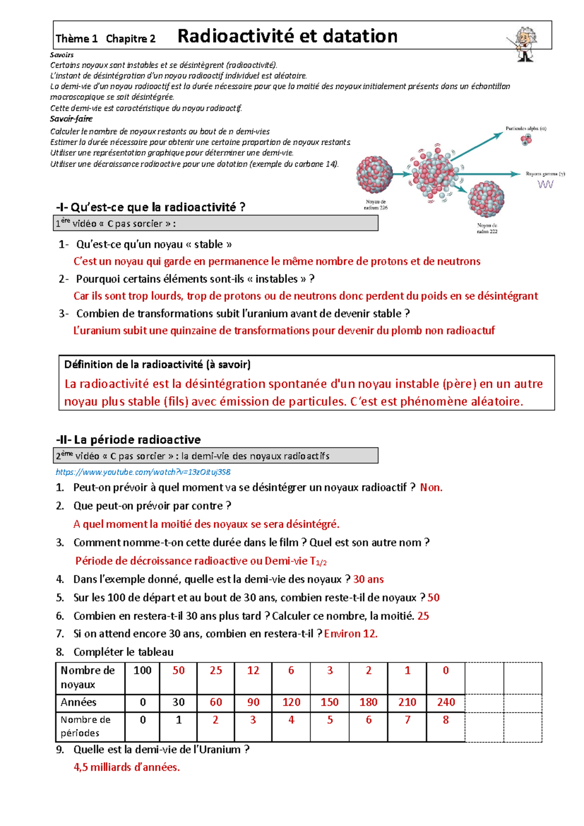 Radioactivité et Datation - Cours Corrigé Thème 1 Chapitre 2 - Studocu