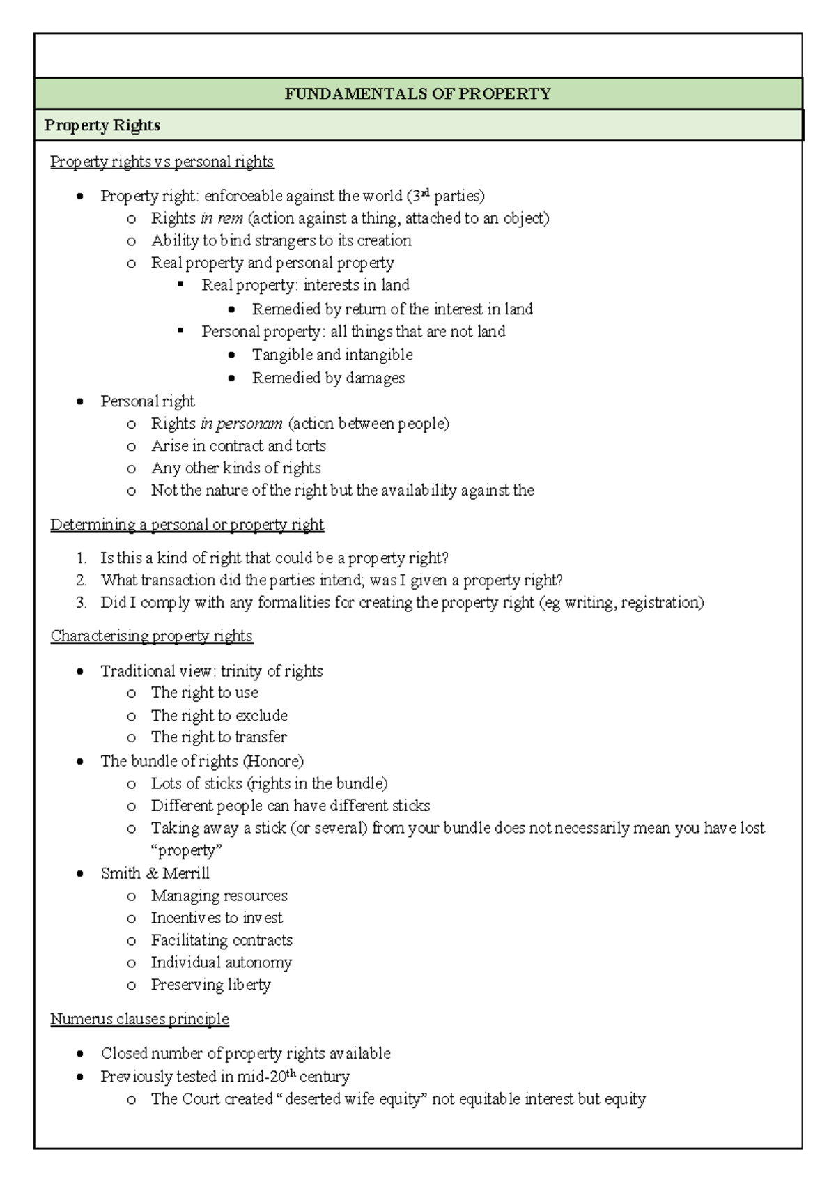 LAWS301 Test 1 Property Rights Overview and Key Concepts - Studocu