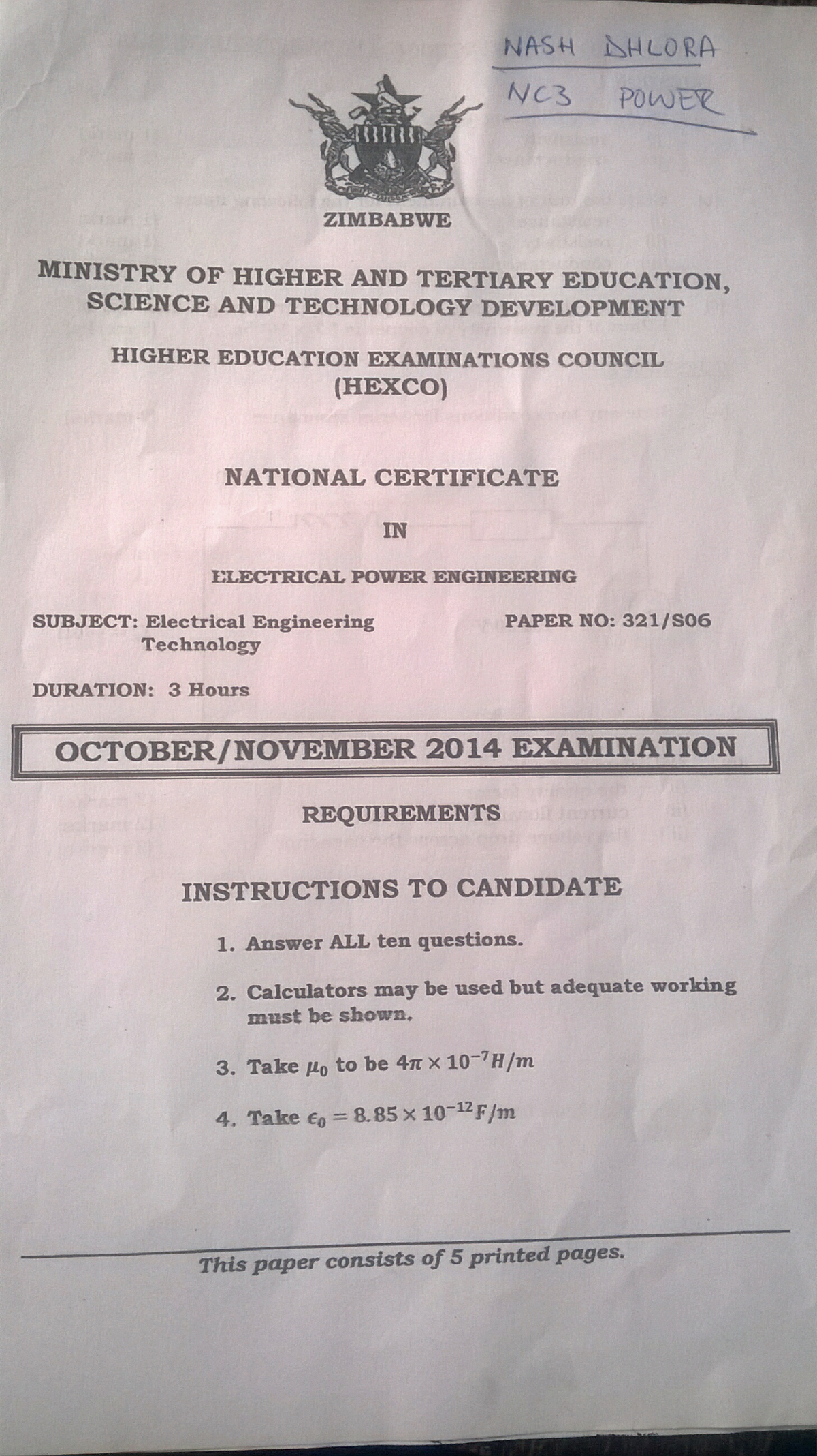 EET 2014 - National Certificate in Electrical Power Engineering Exam ...