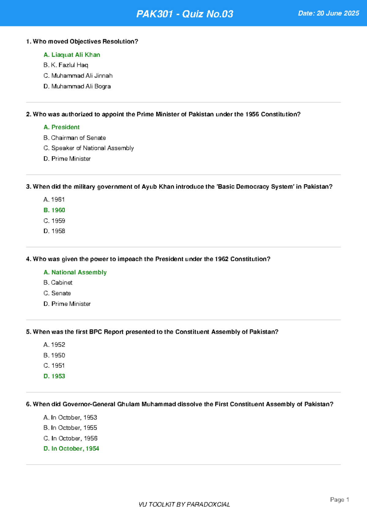 PAK301 Quiz No.03 - Key Questions and Answers - Studocu