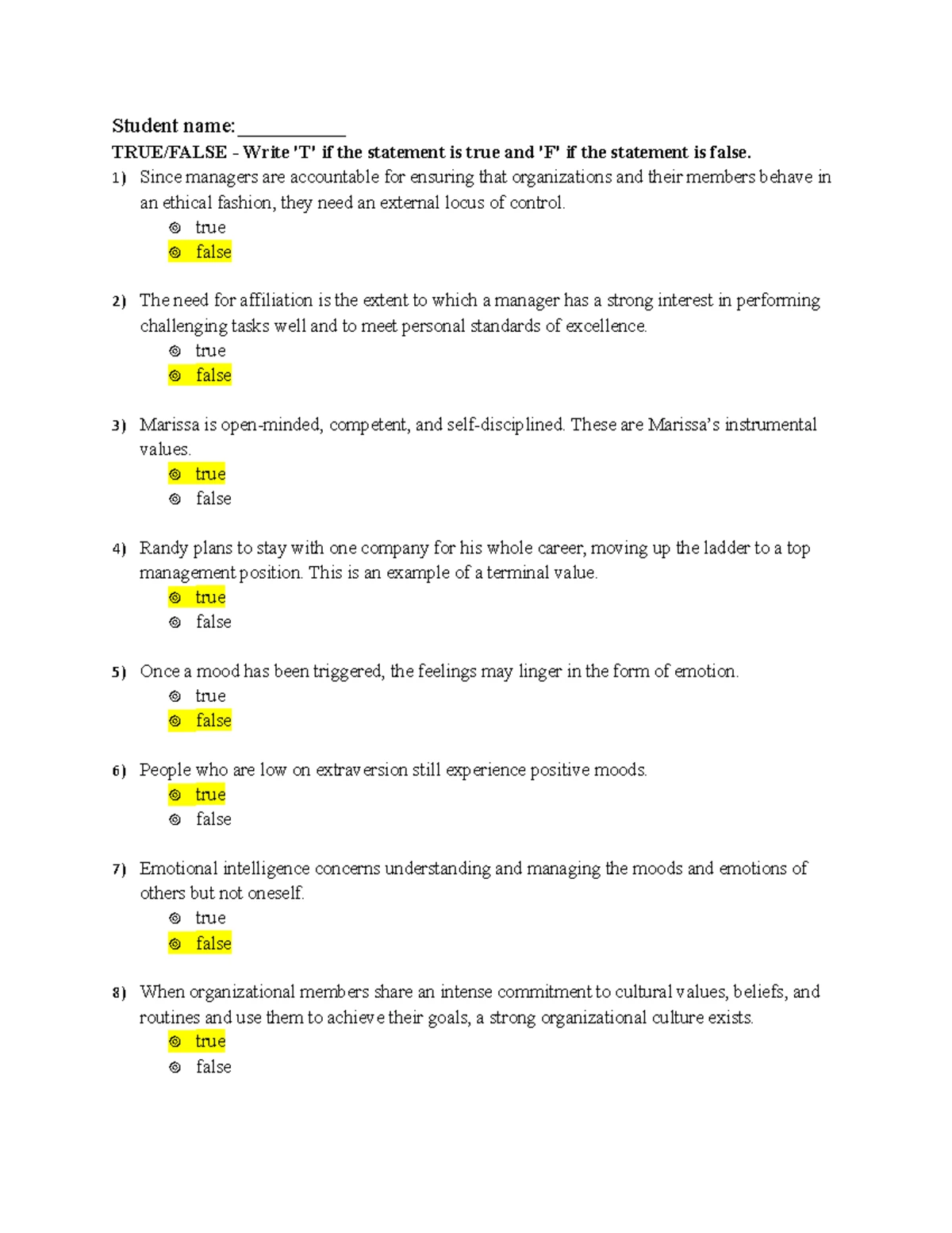 Chapter 4: True/False and Multiple Choice Questions Review - Studocu