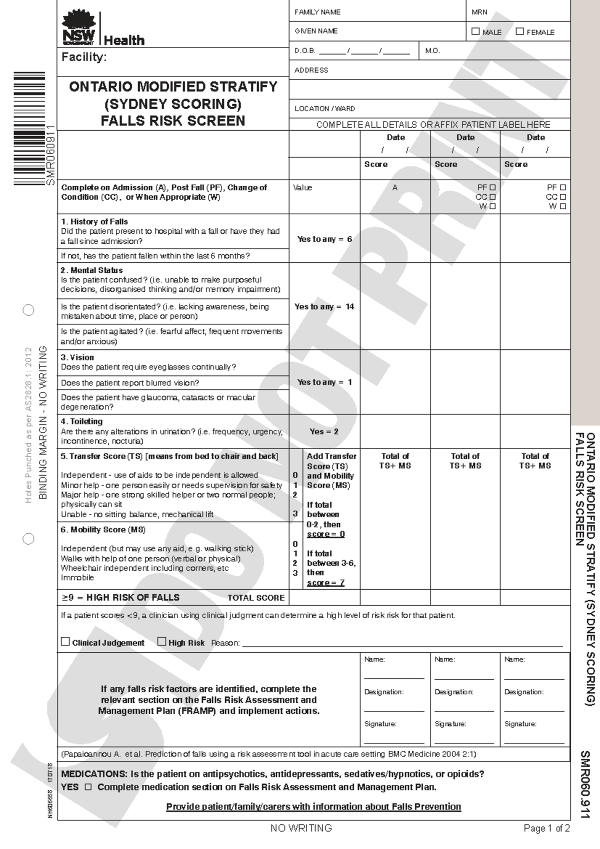 NH606658 Ontario Modified Stratify Falls Risk Assessment Tool - Studocu