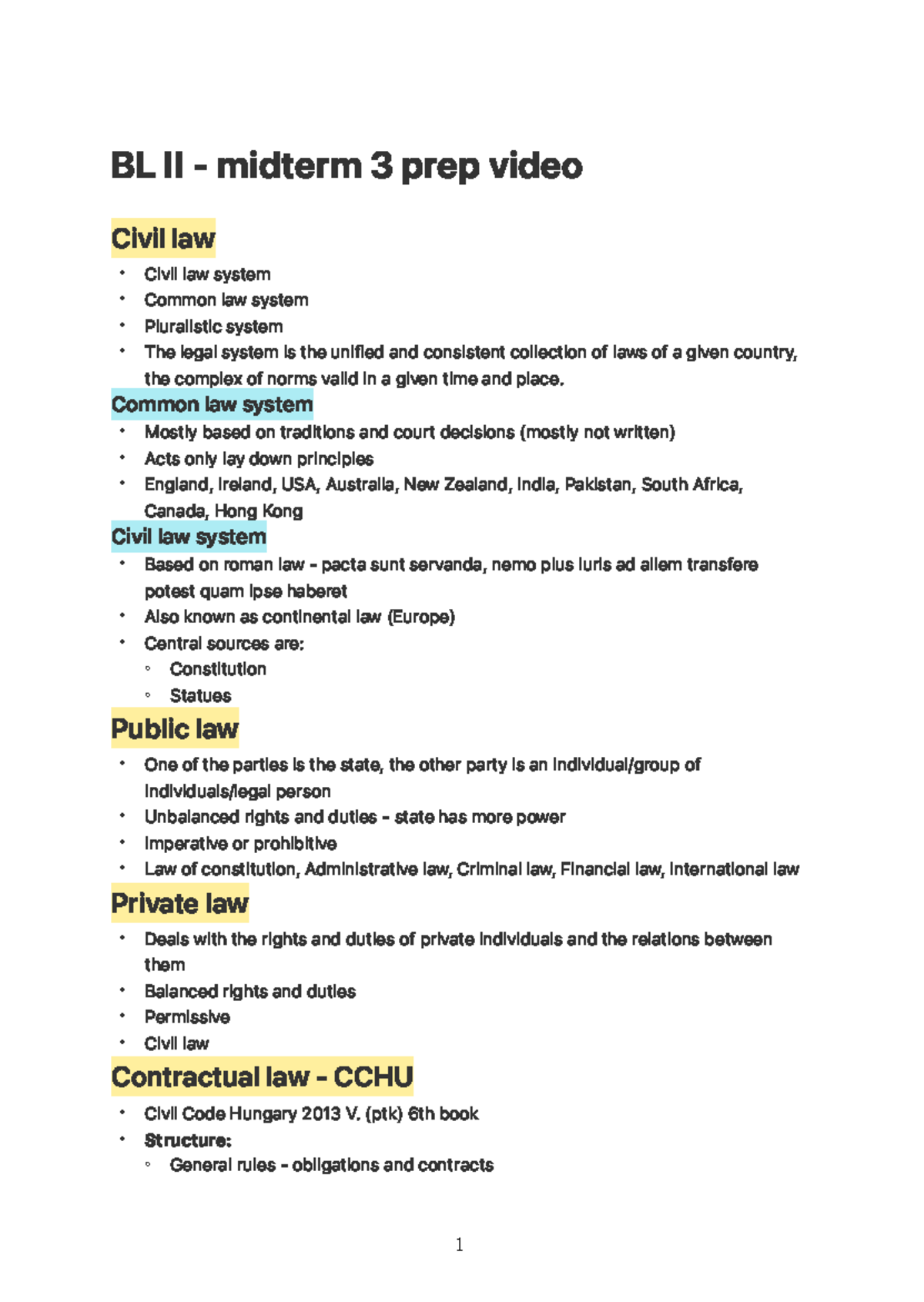 BL II - Midterm 3 Prep Video: Civil Law vs. Common Law Systems - Studocu