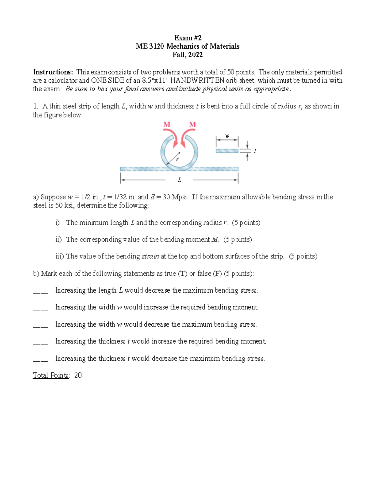 ME 3120 Exam 2 Fall 2022 - Midterm Exam Mechanics of Materials - Studocu